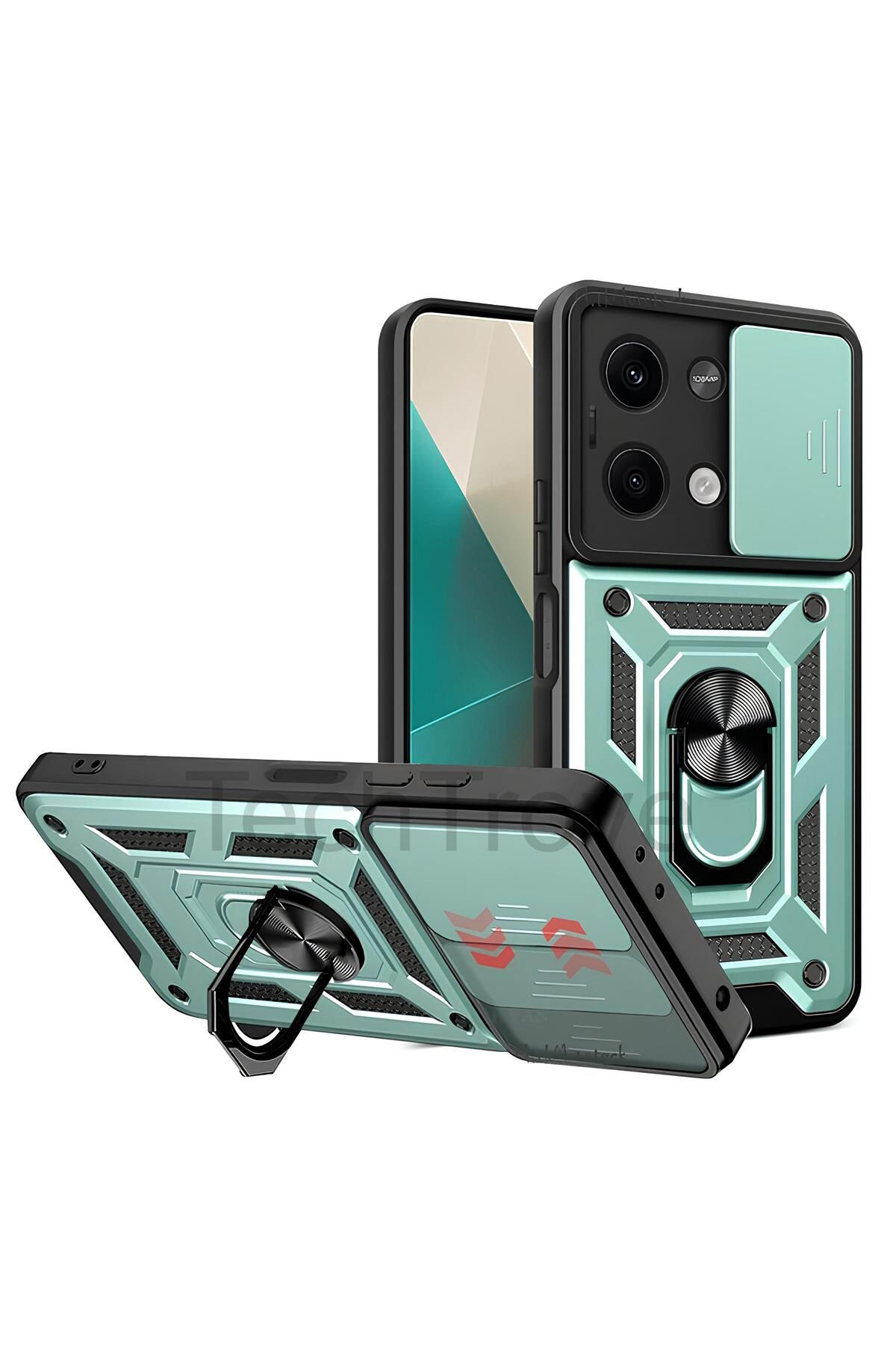 TechTrove Poco X6 Kılıf Sürgülü Kamera Korumalı Yüzüklü Stand Olabilen Magnetic Tpu Tank Kapak