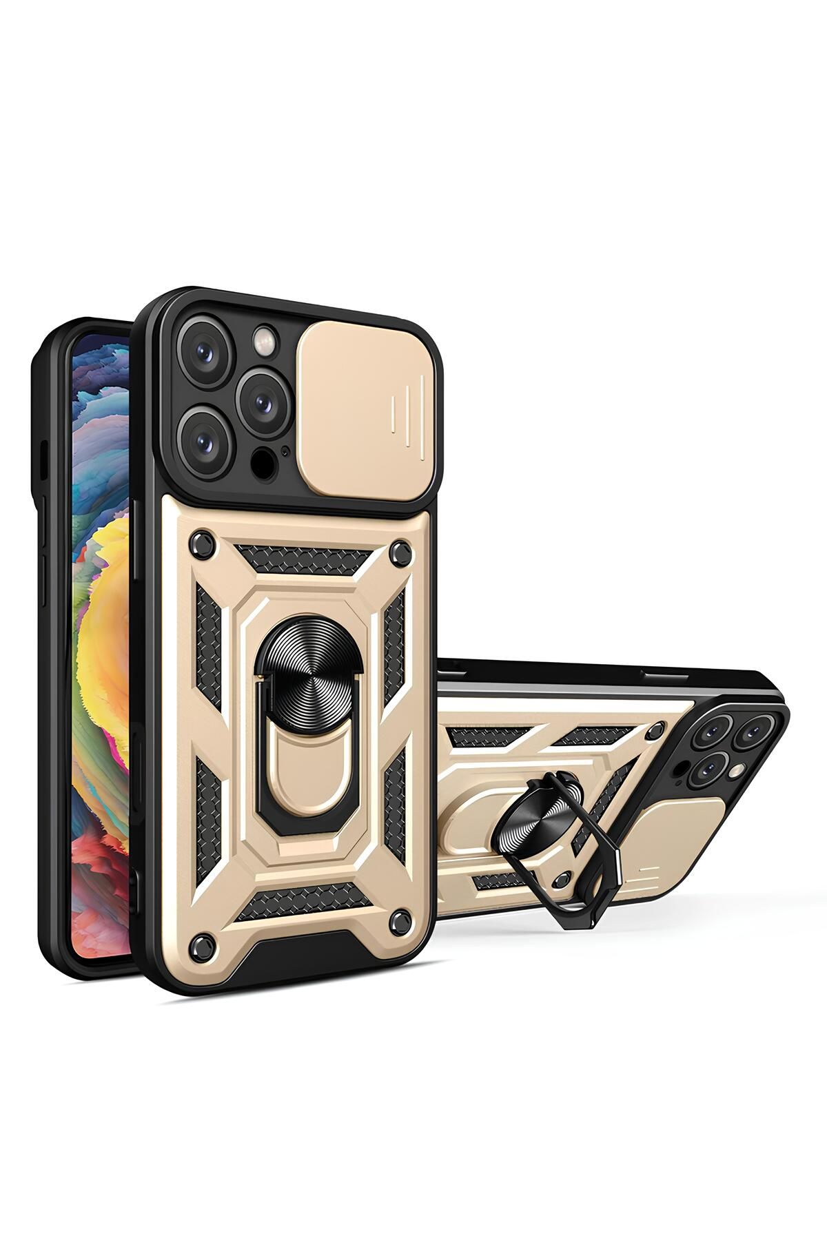TechTrove iPhone 13 Pro Max Kılıf Sürgülü Kamera Korumalı Yüzüklü Stand Olabilen Magnetic Tpu Tank Kapak