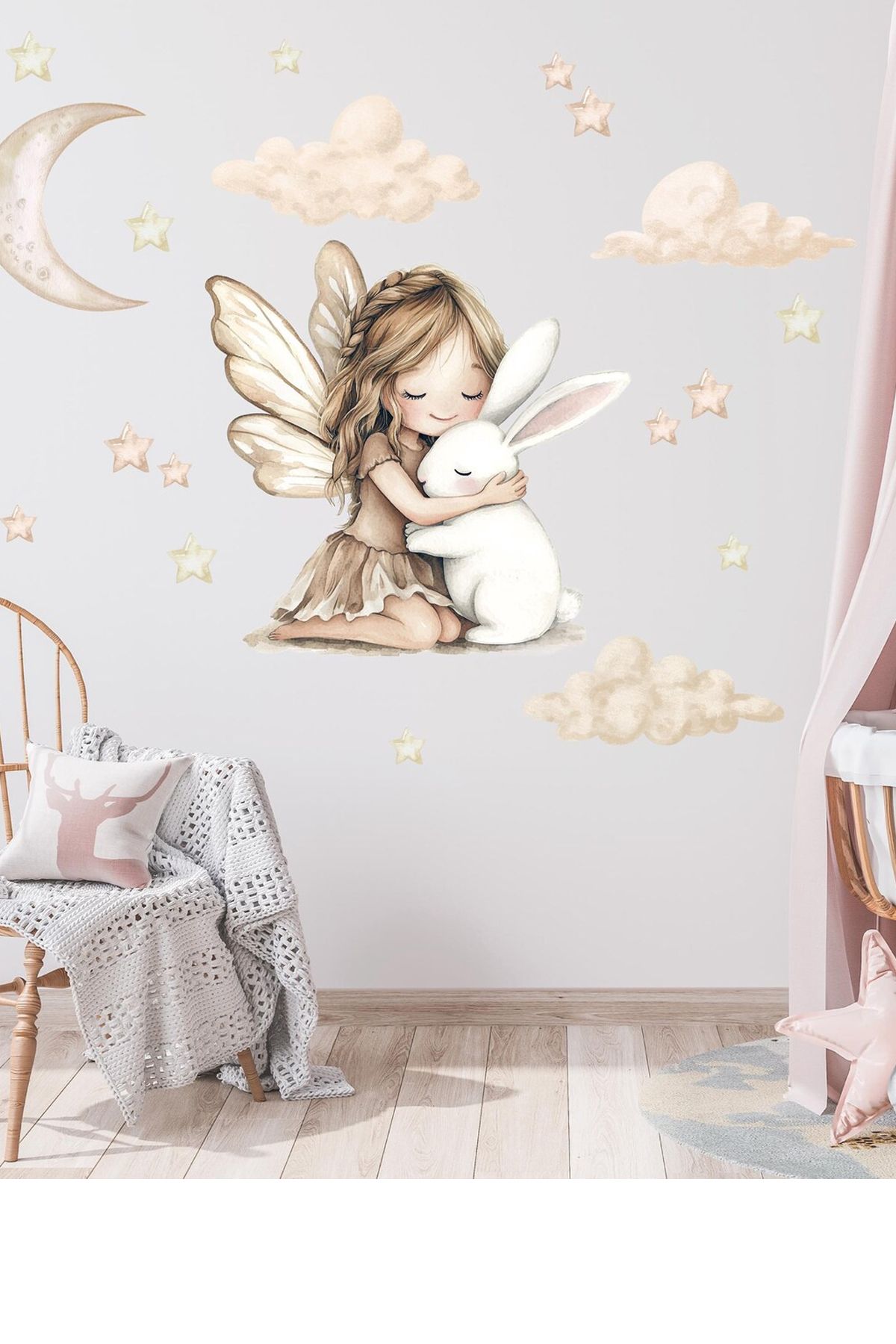 KT Decor Minik Peri ve Sevimli Tavşancık Kız Çocuk Odası Duvar Sticker Seti