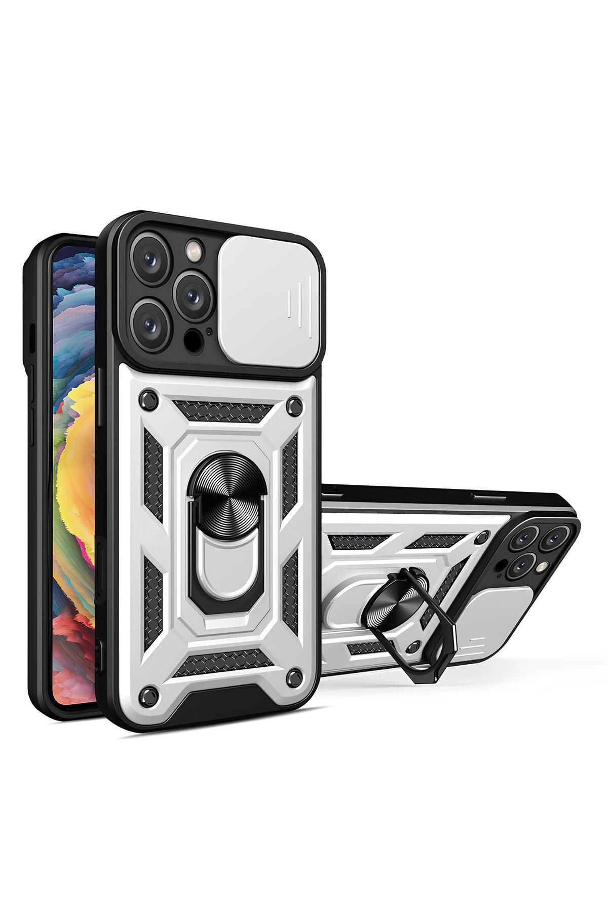 TechTrove iPhone 11 Pro Kılıf Sürgülü Kamera Korumalı Yüzüklü Stand Olabilen Magnetic Tpu Tank Kapak