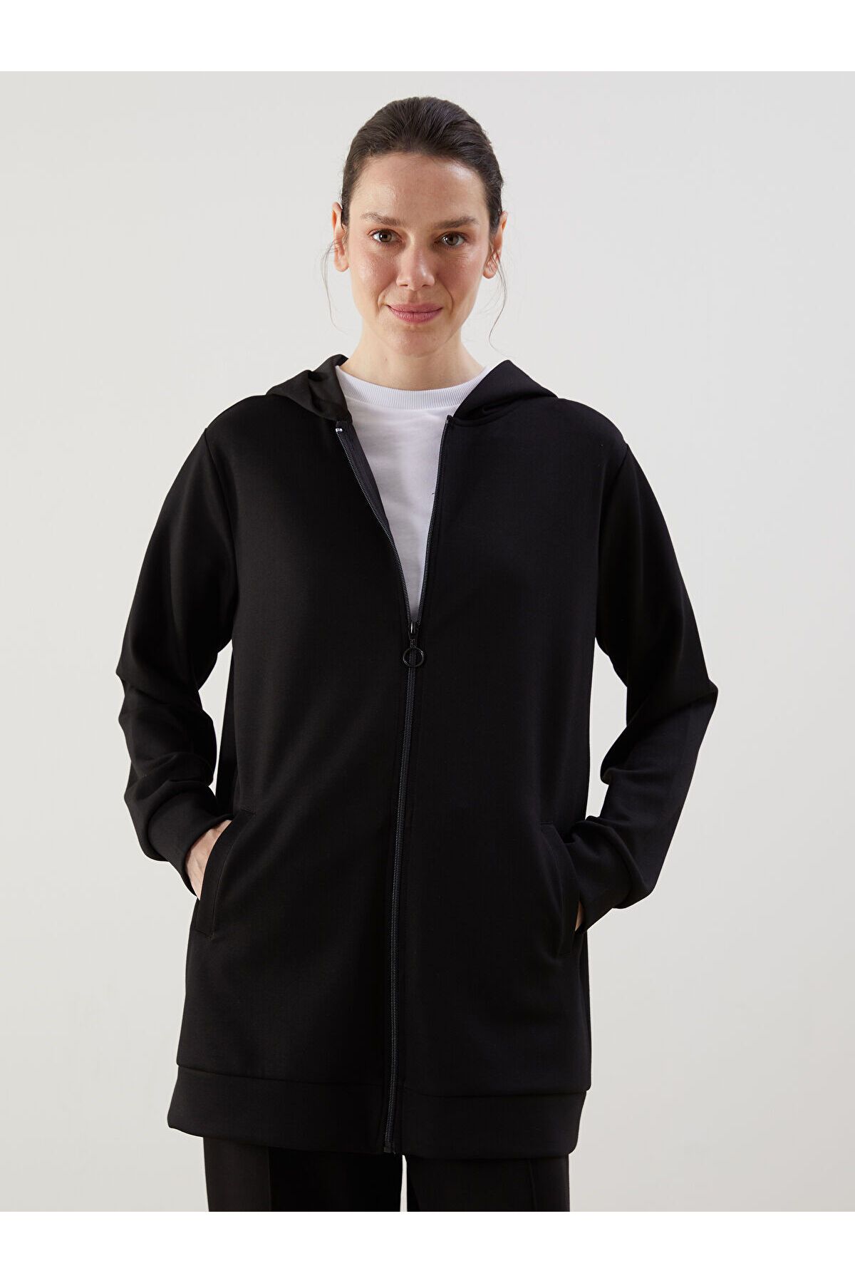 LC Waikiki Kapüşonlu Oversize Kadın Fermuarlı Sweatshirt