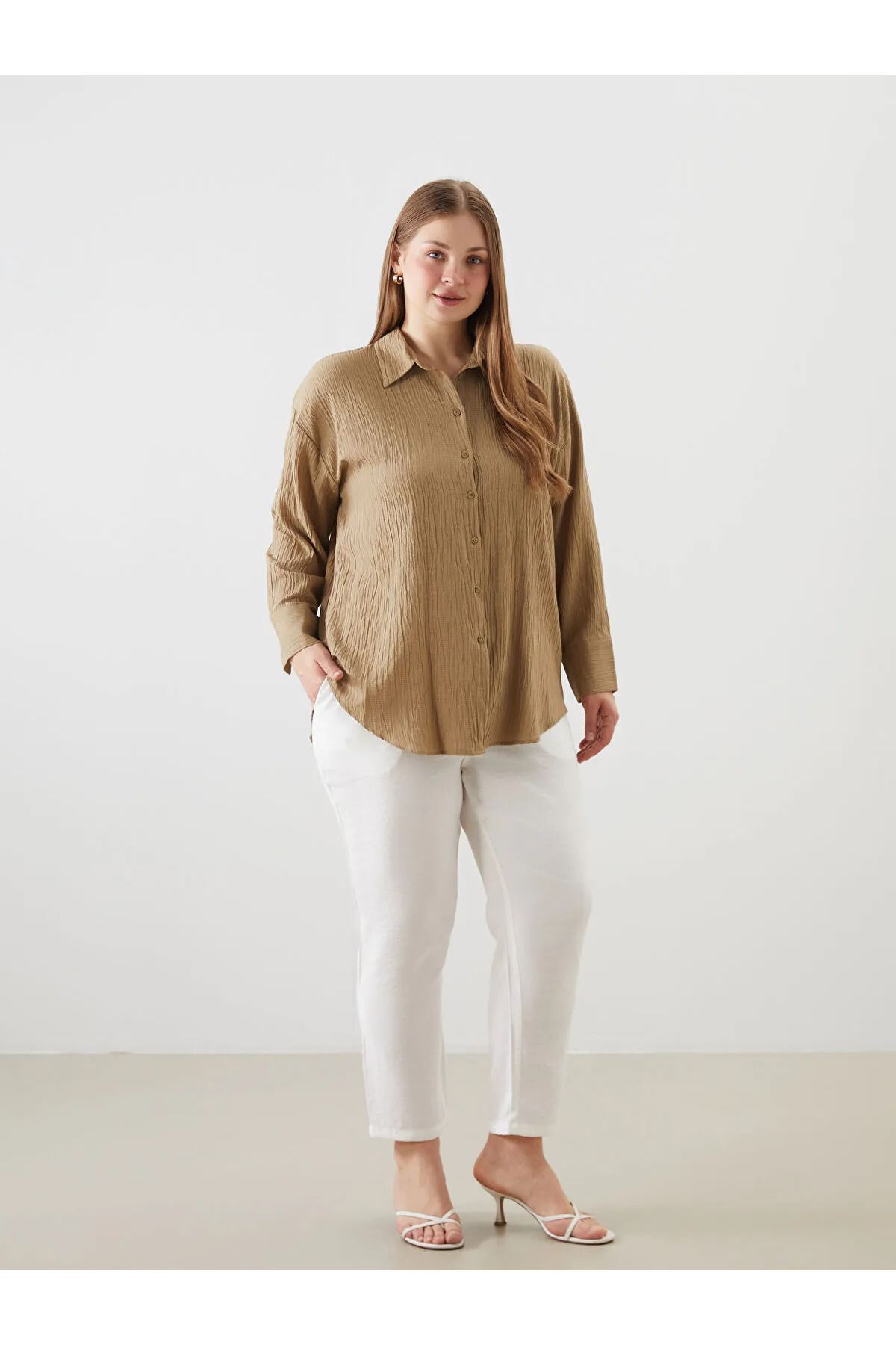 LC Waikiki Dokulu Oversize Kadın Gömlek