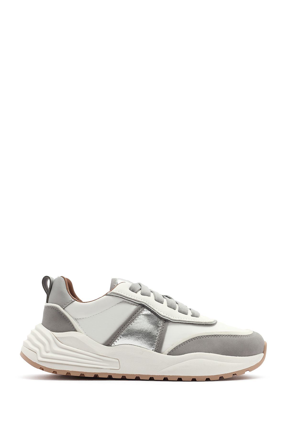 Derimod ACBC x DERİMOD Kadın Gri Kalın Tabanlı Bağcıklı Kumaş Sneaker 25SFD43566F