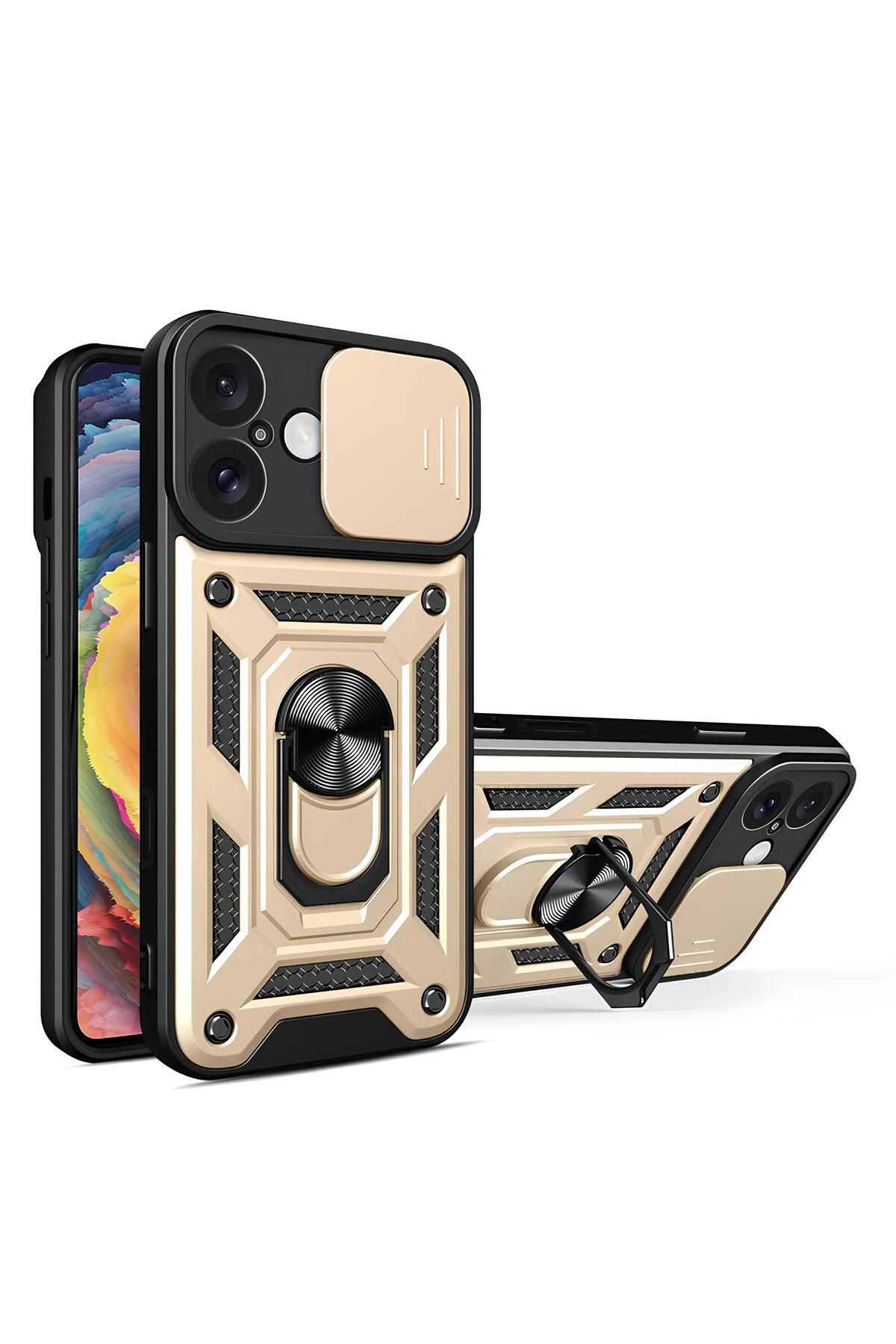 TechTrove iPhone 12 Mini Kılıf Sürgülü Kamera Korumalı Yüzüklü Stand Olabilen Magnetic Tpu Tank Kapak