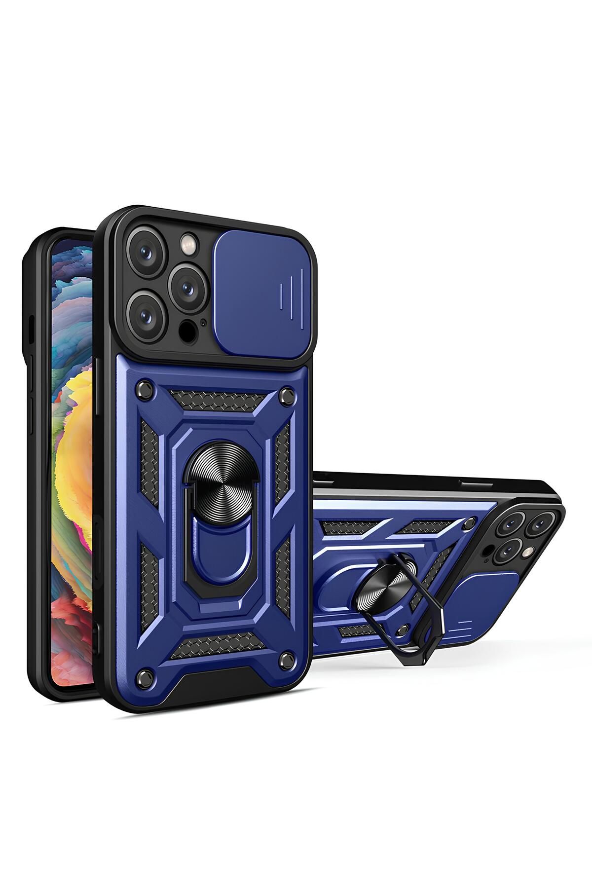 TechTrove iPhone 12 Pro Kılıf Sürgülü Kamera Korumalı Yüzüklü Stand Olabilen Magnetic Tpu Tank Kapak