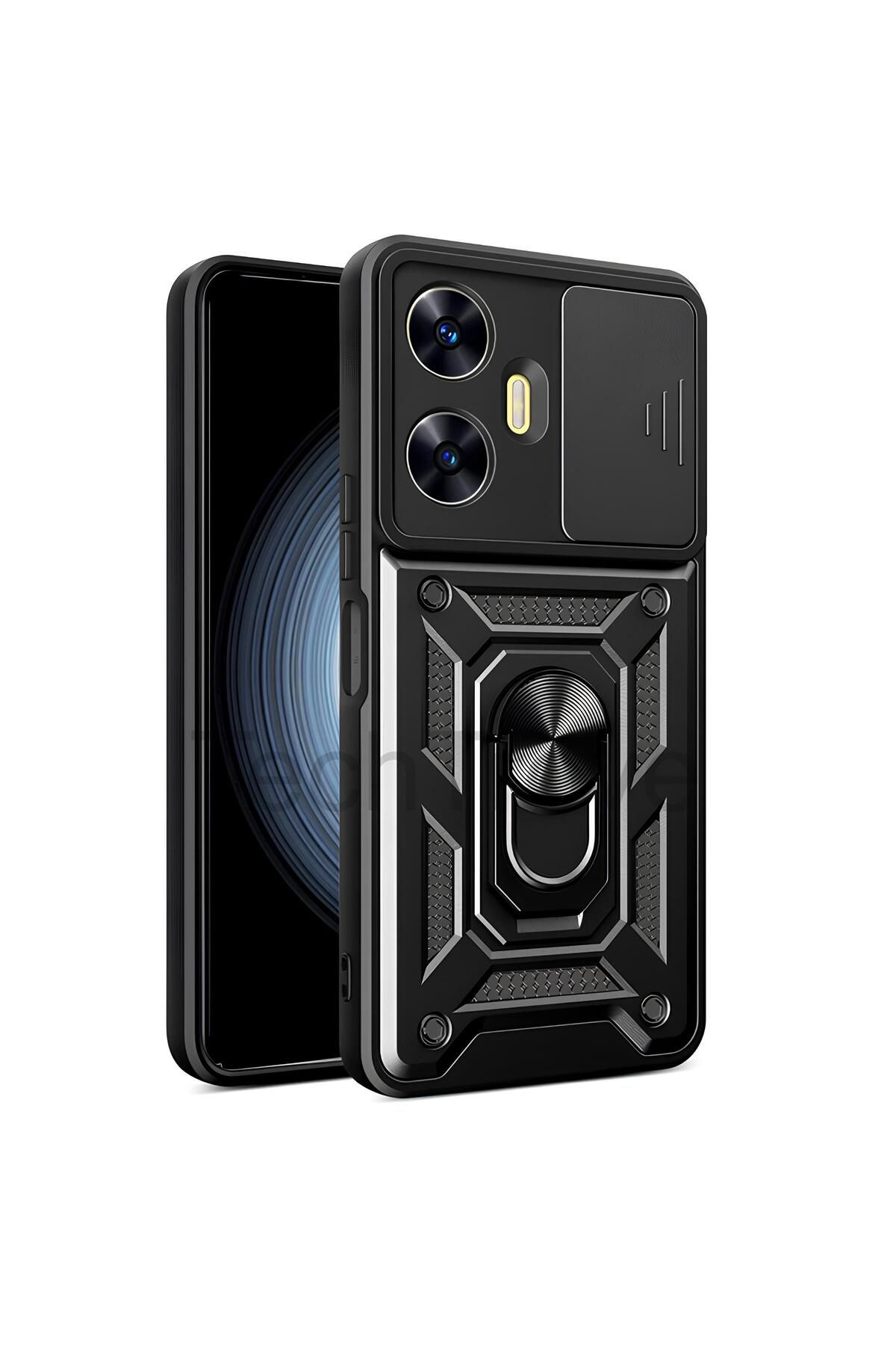 TechTrove Realme C55 Kılıf Sürgülü Kamera Korumalı Yüzüklü Stand Olabilen Magnetic Tpu Tank Kapak