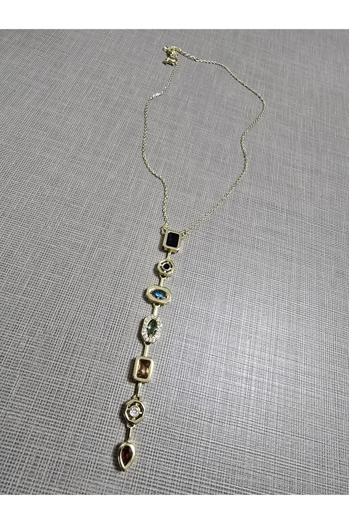 stainles steel Renkli Taşlı Çelik Kolye