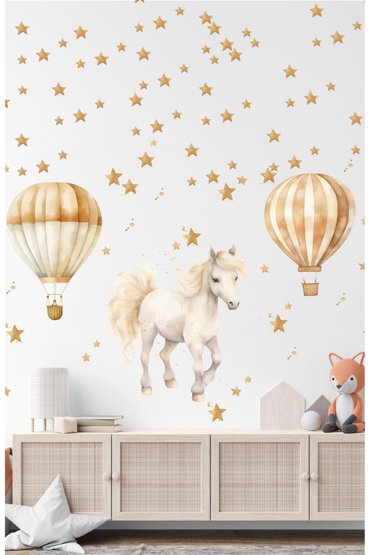 KT Decor Unicorn Rüyası Sevimli Pony Balonlar Bulutlar ve Yıldızlar Kız Çocuk Odası Duvar Sticker Seti