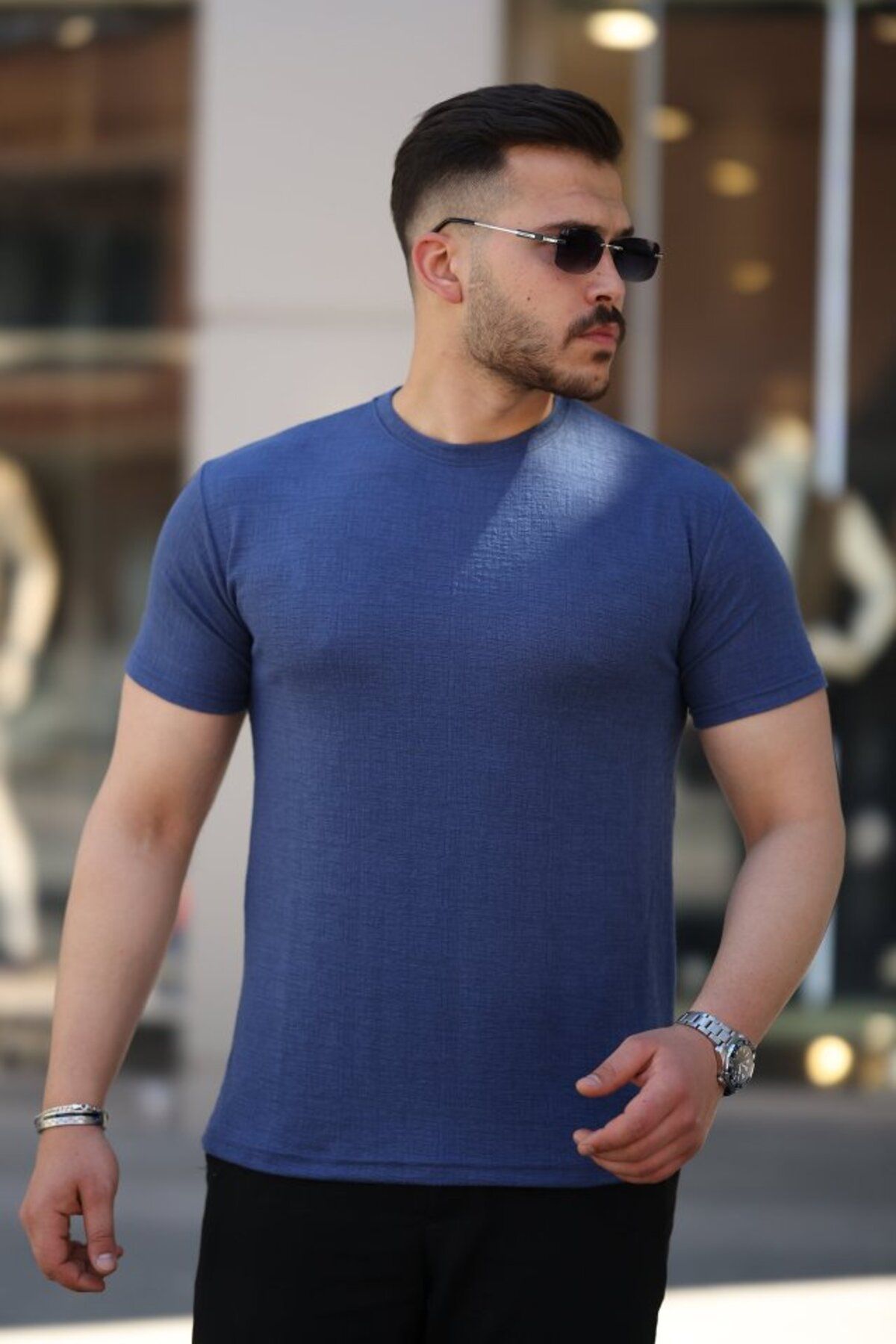 novafems Erkek Ağaç Kabuğu Desenli Kısa Kollu T-shirt