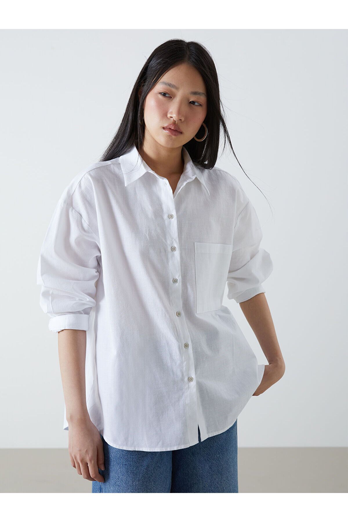 LC Waikiki Oversize Keten Karışımlı Kadın Gömlek