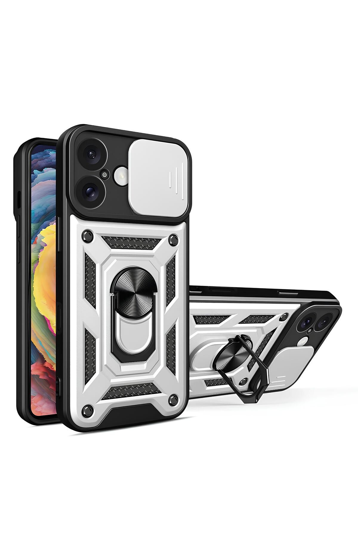 TechTrove iPhone 11 Kılıf Sürgülü Kamera Korumalı Yüzüklü Stand Olabilen Magnetic Tpu Tank Kapak
