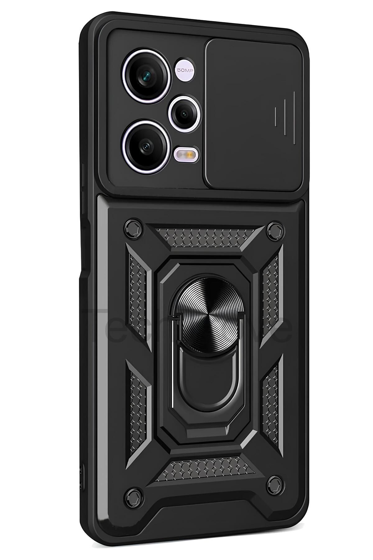 TechTrove Xiaomi Poco X5 Pro 5G Kılıf Sürgülü Kamera Korumalı Yüzüklü Stand Olabilen Magnetic Tpu Tank Kapak