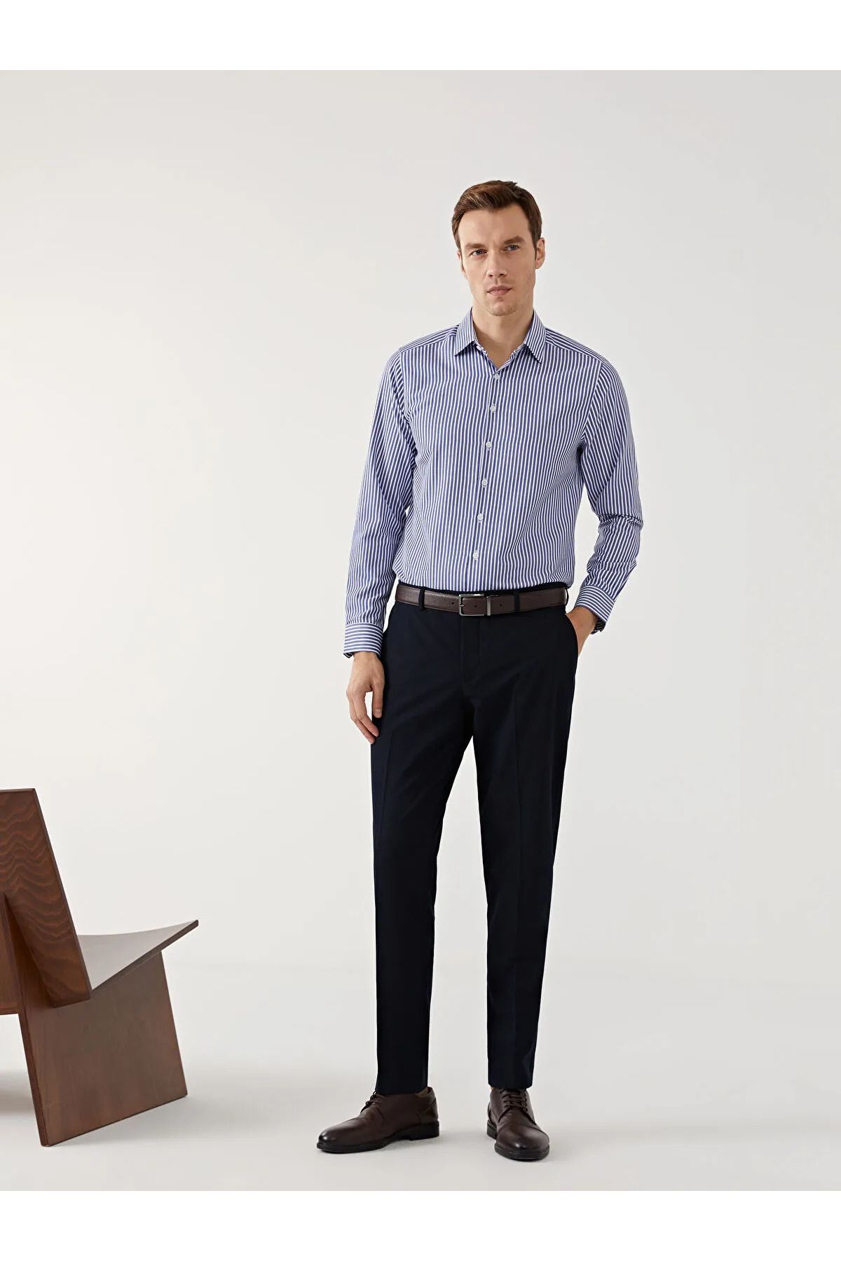 LC Waikiki Slim Fit Uzun Kollu Çizgili Poplin Erkek Gömlek