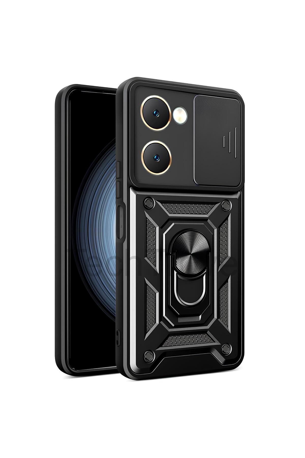 TechTrove Vivo Y18 Kılıf Sürgülü Kamera Korumalı Yüzüklü Stand Olabilen Magnetic Tpu Tank Kapak