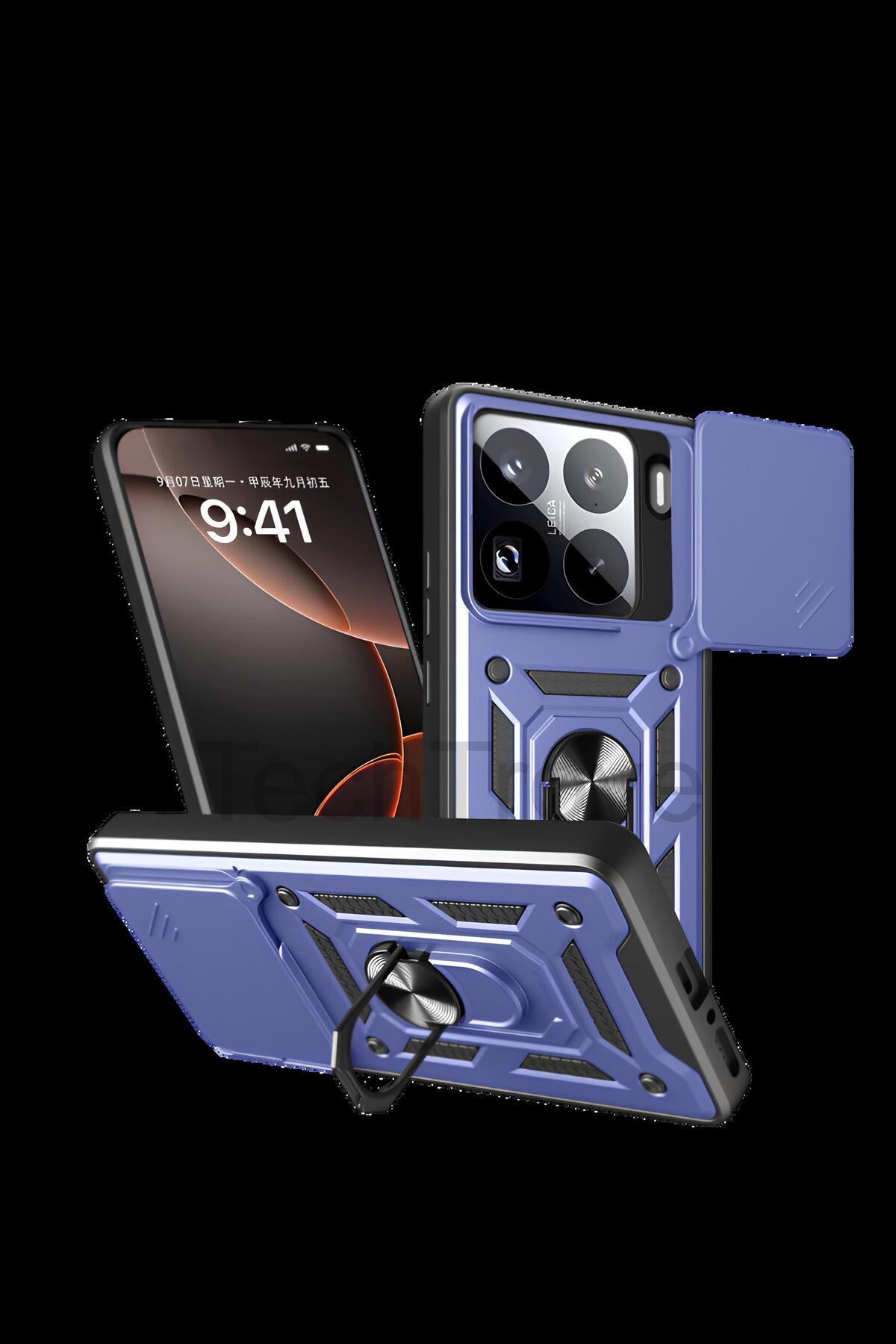 TechTrove Xiaomi 15 Pro Kılıf Sürgülü Kamera Korumalı Yüzüklü Stand Olabilen Magnetic Tpu Tank Kapak