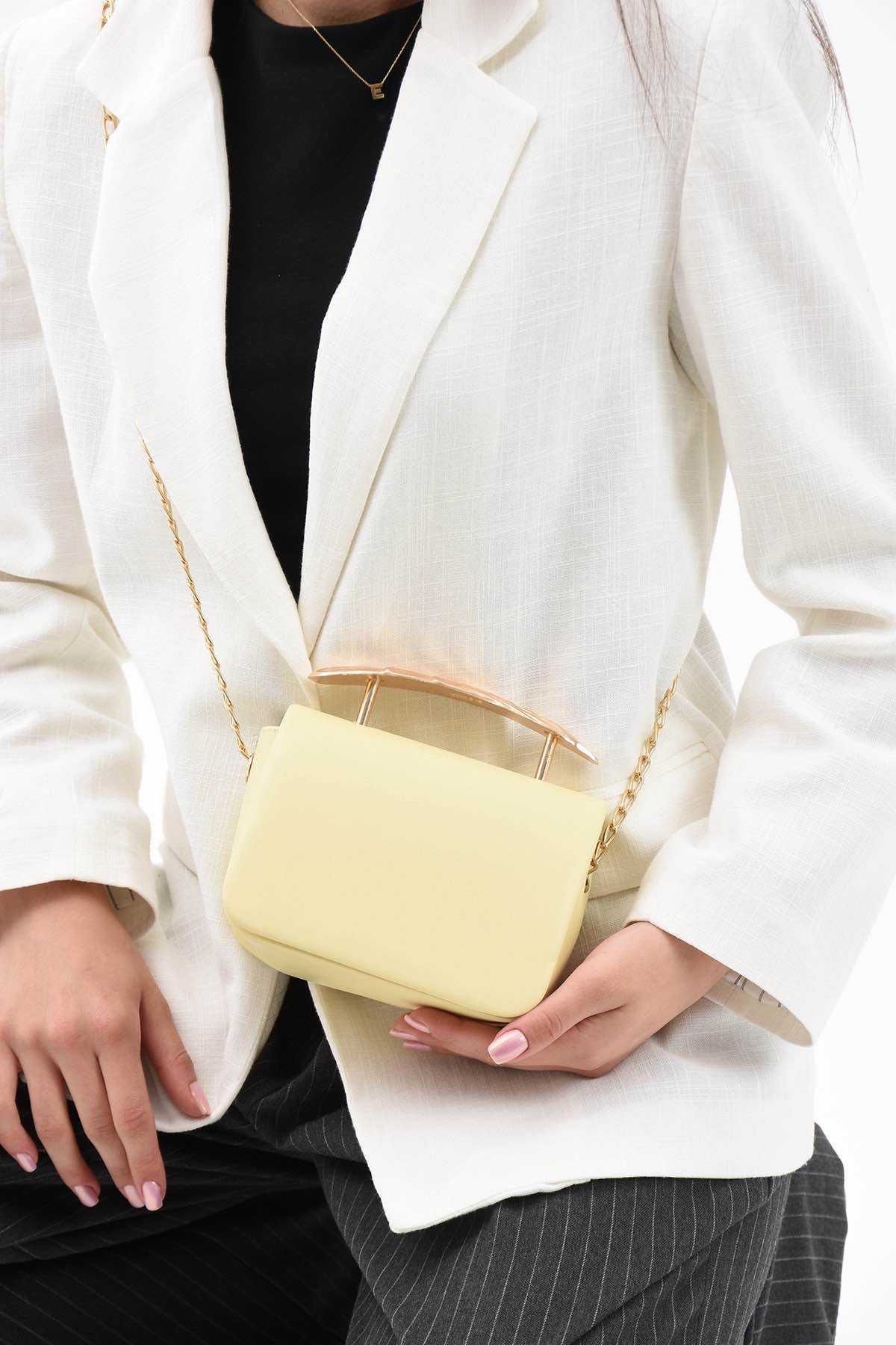 Assia Atelier Gold Aksesuar Detaylı Çapraz Askılı Premium Kalite Mini El ve Omuz Çantası