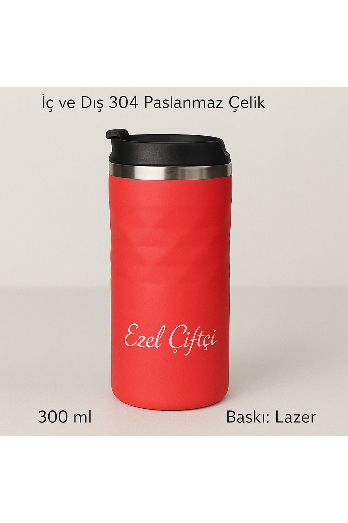 çiftçioğlu Kişiye Özel Lazer İsim Baskılı İç-Dış Paslanmaz Çelik 300ml Termos