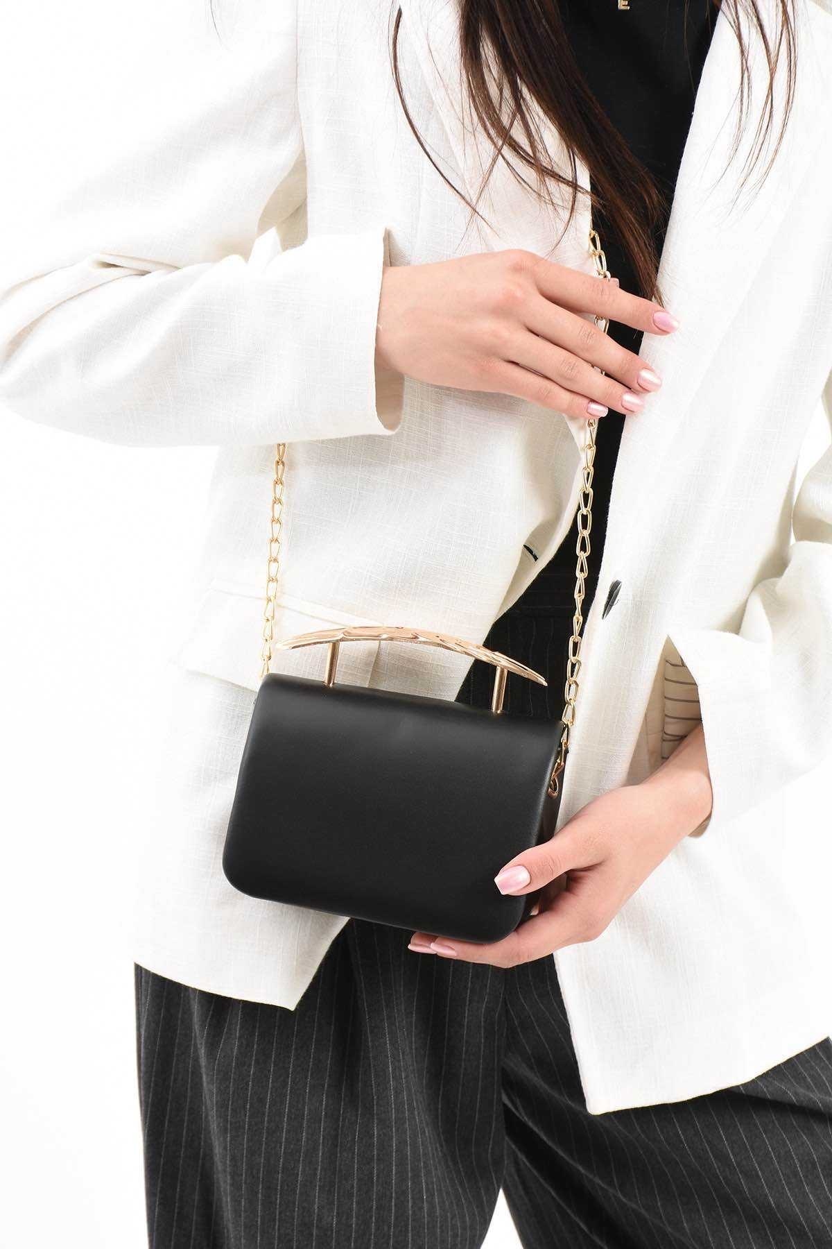 Assia Atelier Gold Aksesuar Detaylı Çapraz Askılı Premium Kalite Mini El ve Omuz Çantası