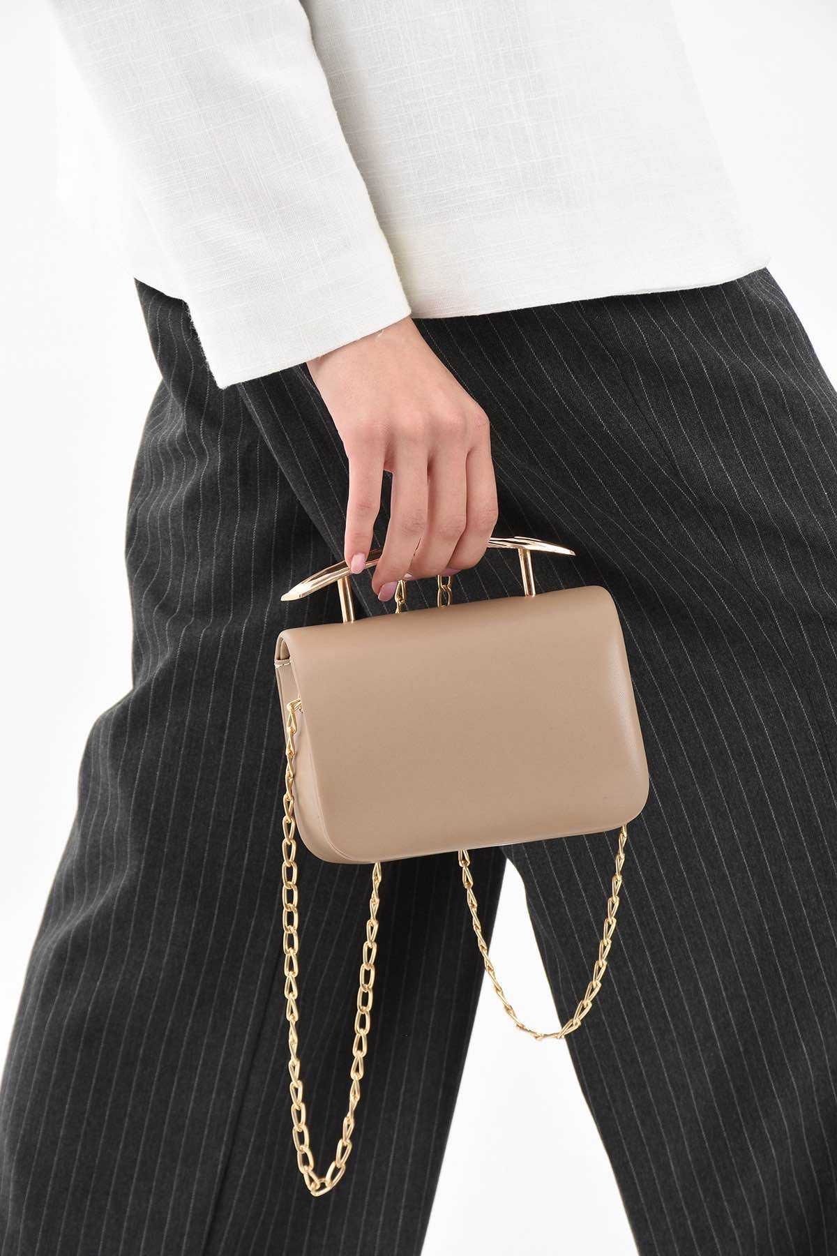 Assia Atelier Gold Aksesuar Detaylı Çapraz Askılı Premium Kalite Mini El ve Omuz Çantası