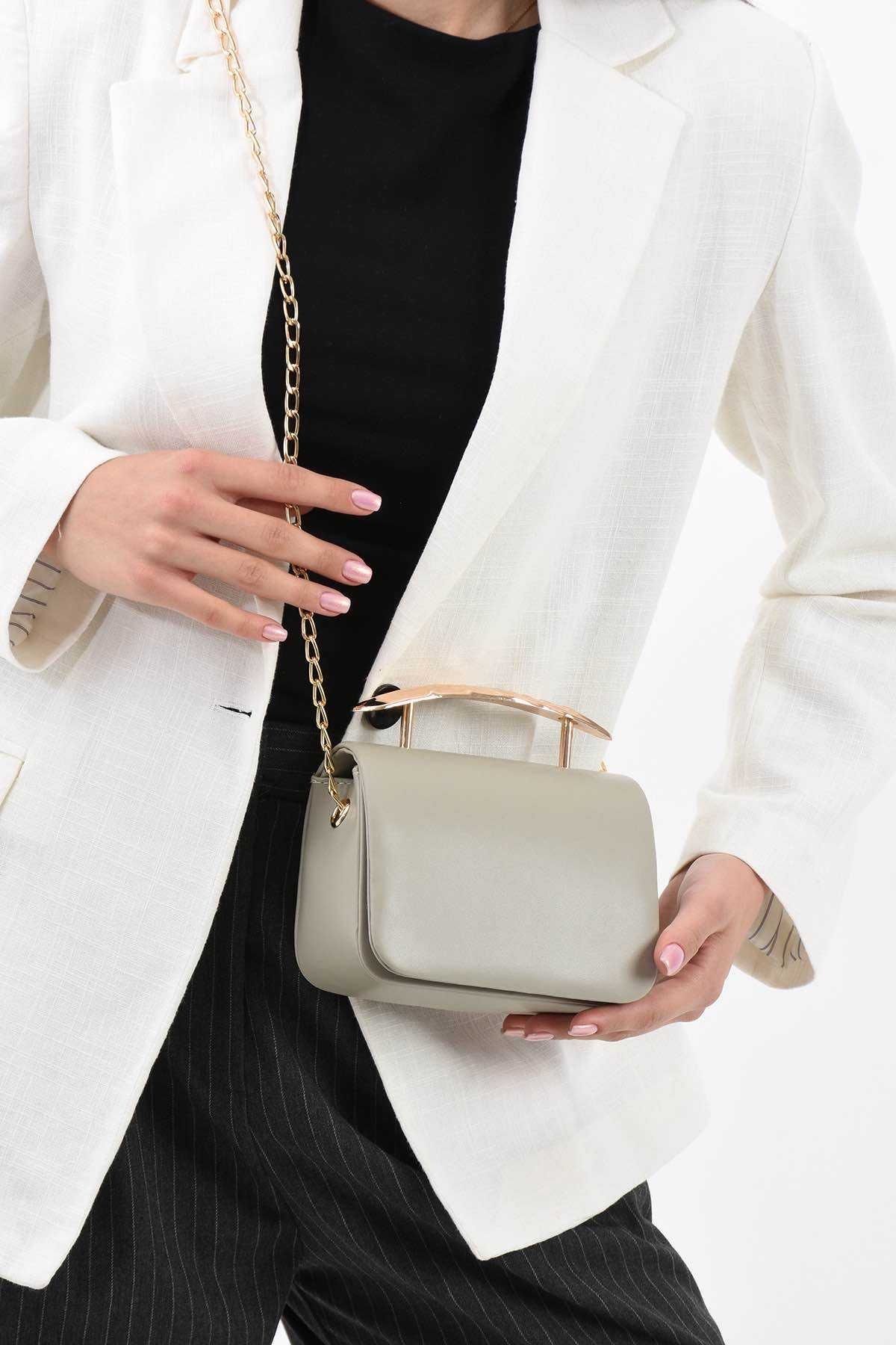 Assia Atelier Gold Aksesuar Detaylı Çapraz Askılı Premium Kalite Mini El ve Omuz Çantası