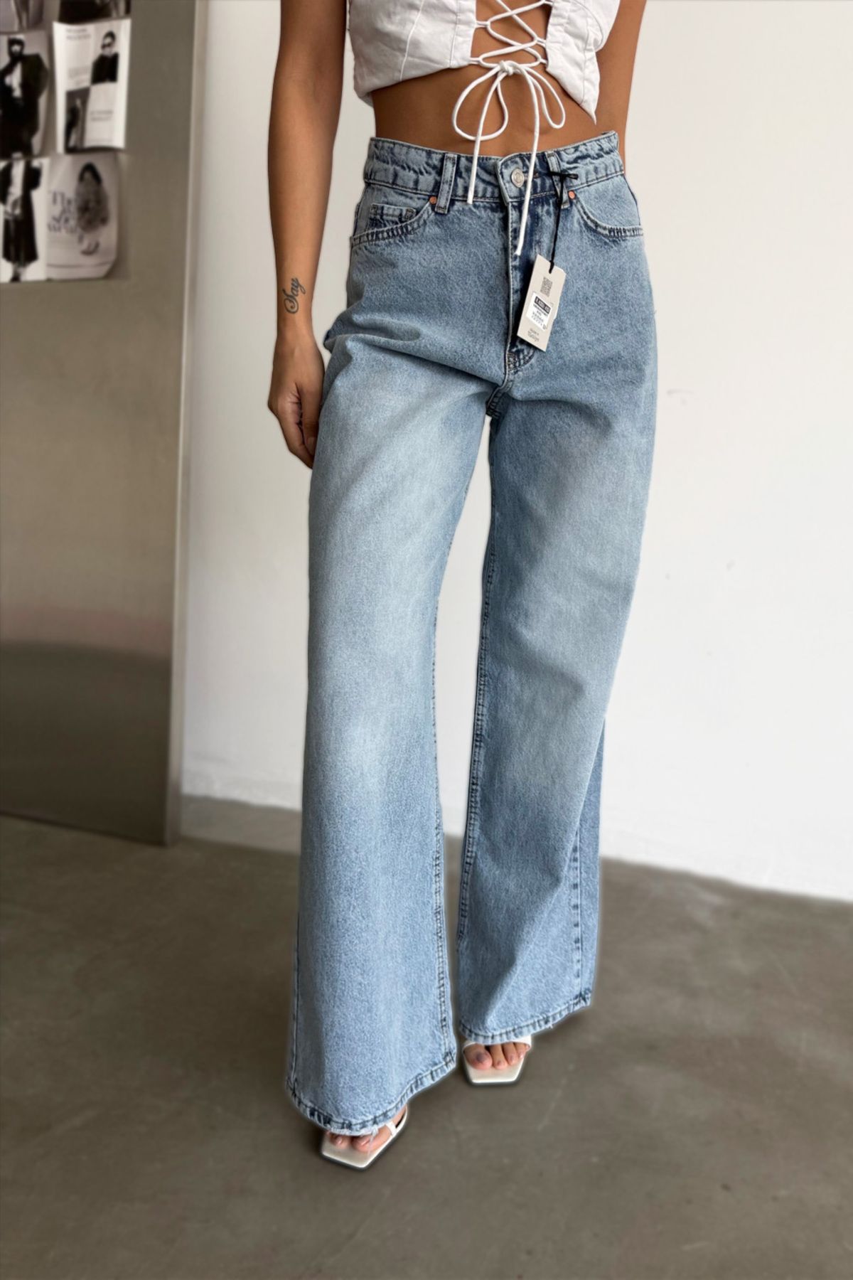 Bujean Likrasız Baggy Jean Pantolon Kar Deep Blue