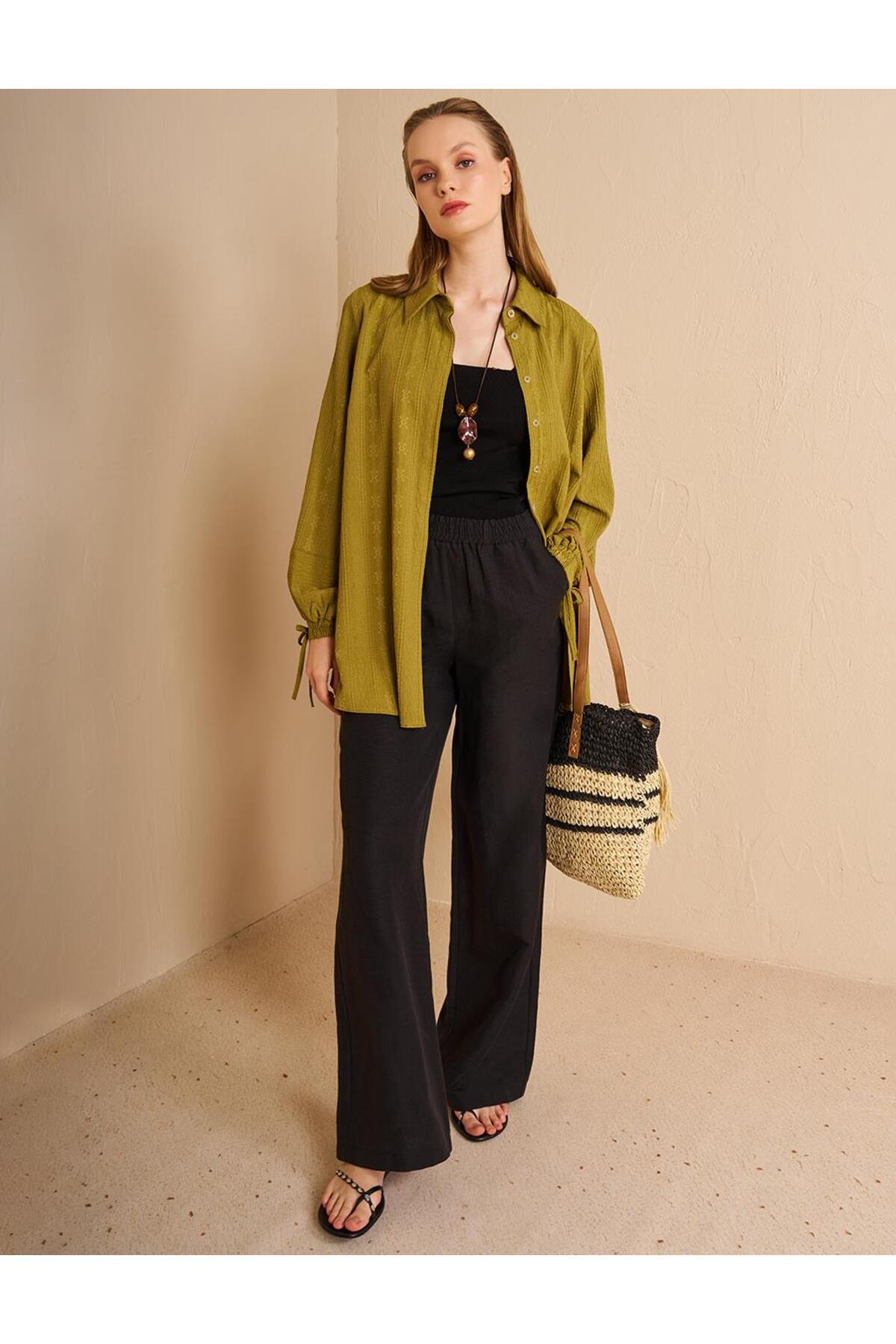 KYR-Hidden Patı Seersucker Tunic Khaki 1