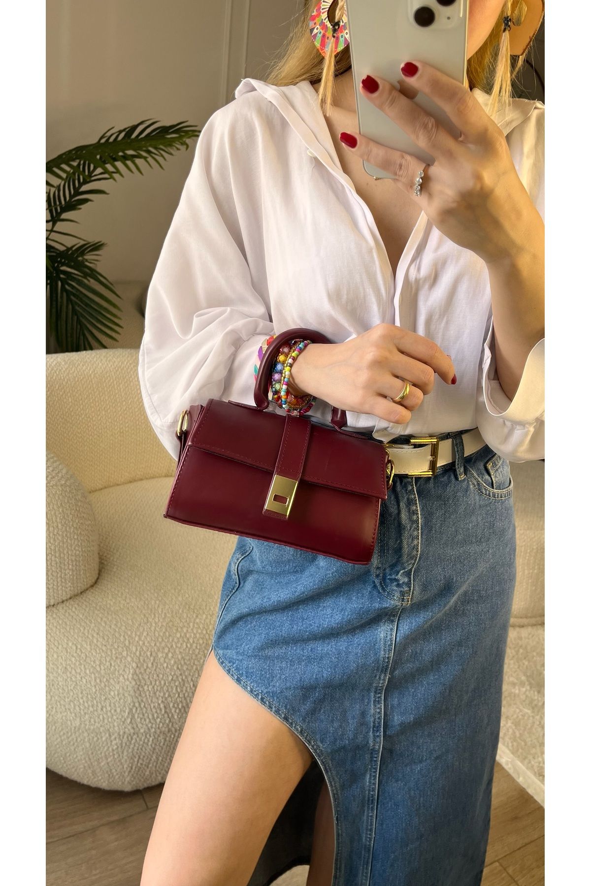 Assia Atelier Gold Tokalı Premium Kalite El ve Çapraz Ayarlanabilir Askılı Omuz Çantası