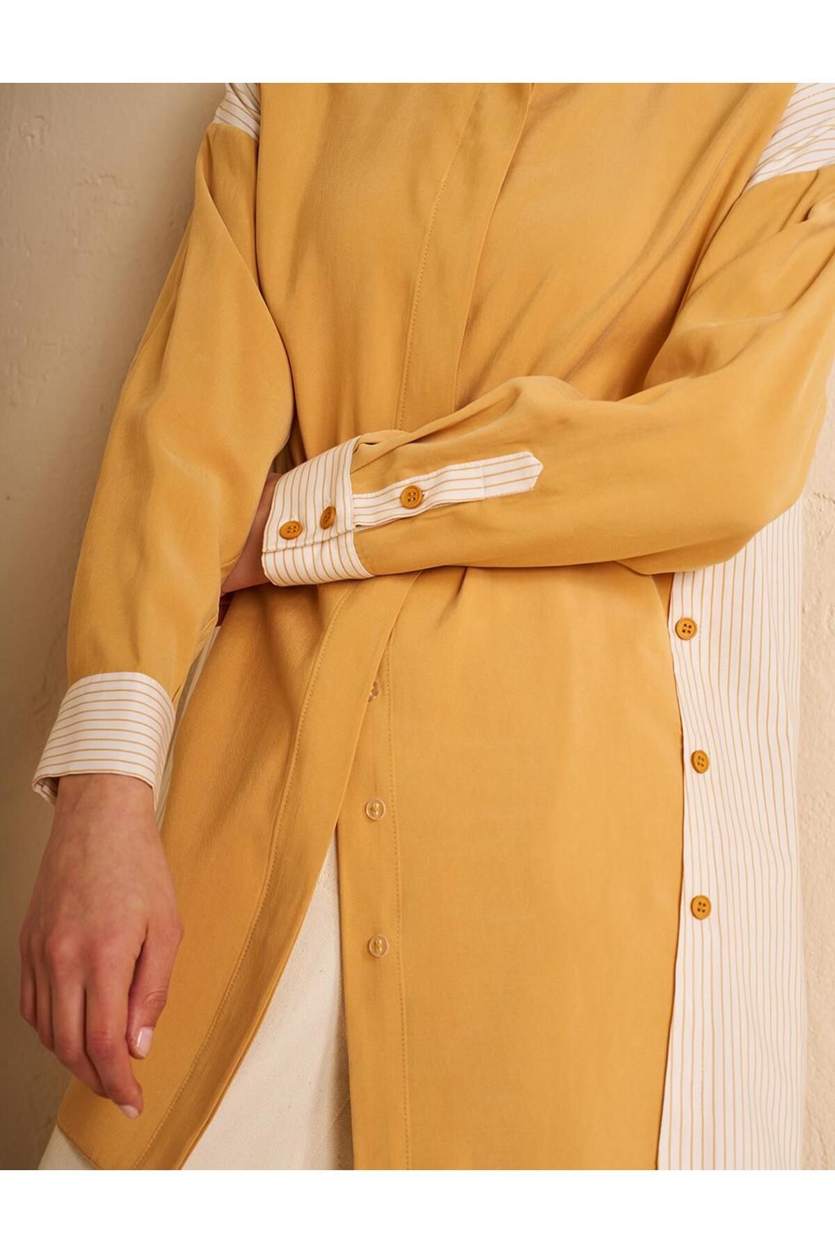 Kayra-Button Detailed Judge Collar Tunic Saffron 7