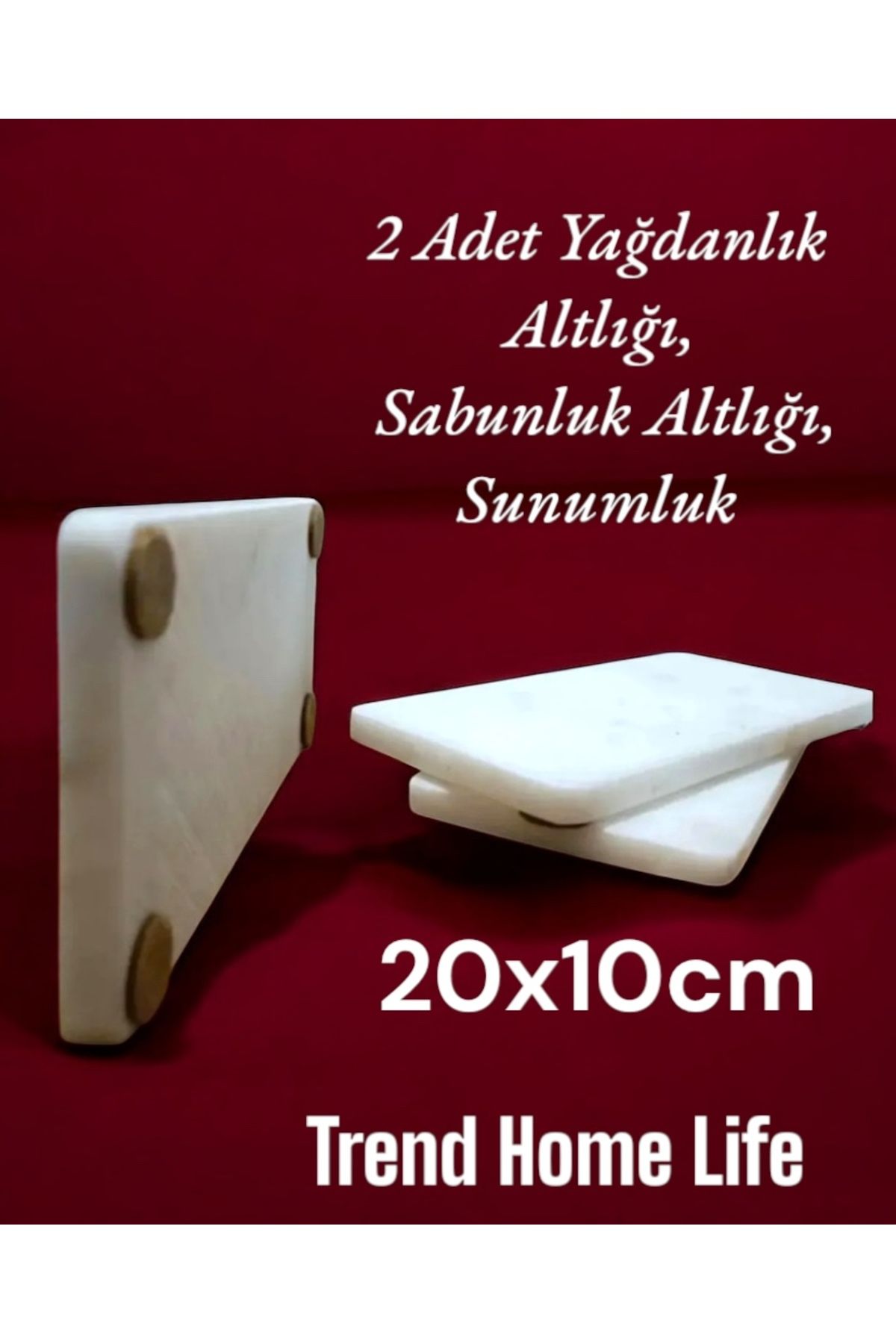 Trend Home Life 2 Adet Mermer Sunumluk, Yağdanlık Altlığı, Sabunluk Altlığı