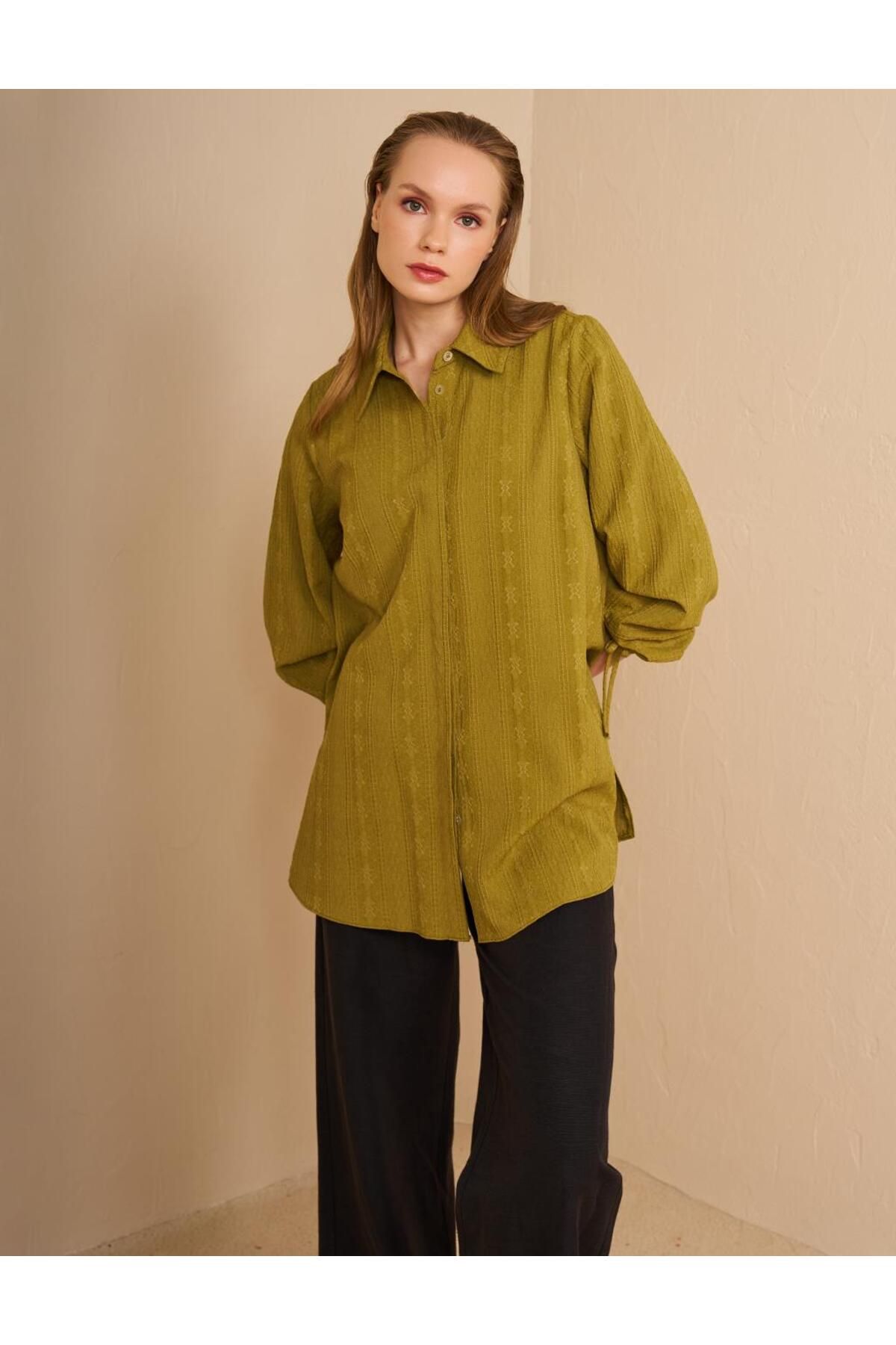 KYR-Hidden Patı Seersucker Tunic Khaki 6