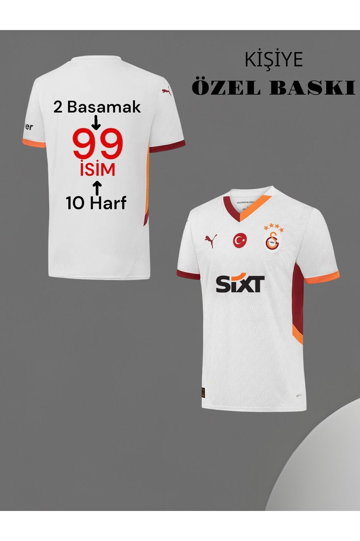 Quaxram Kişiselleştirilebilir Isim Ve Numara Baskılı-g.âla.ta.sâra.y Yetişkin Futbol Forması - Beyaz