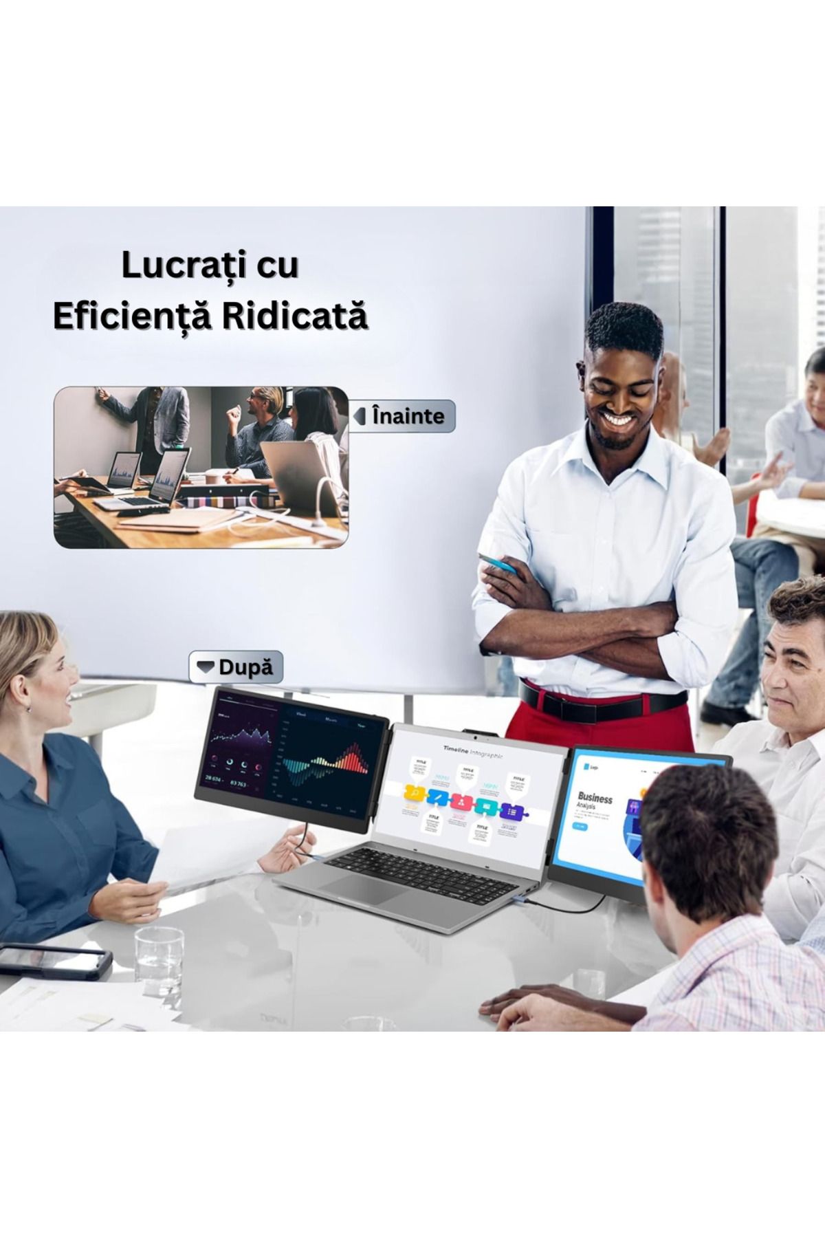 Velixo-Monitor triplu pentru laptop IPS FHD de 14”, 13”-17”, 60Hz, USB-C, Windows/Mac/Linux, portabil, geantă inclusă 7
