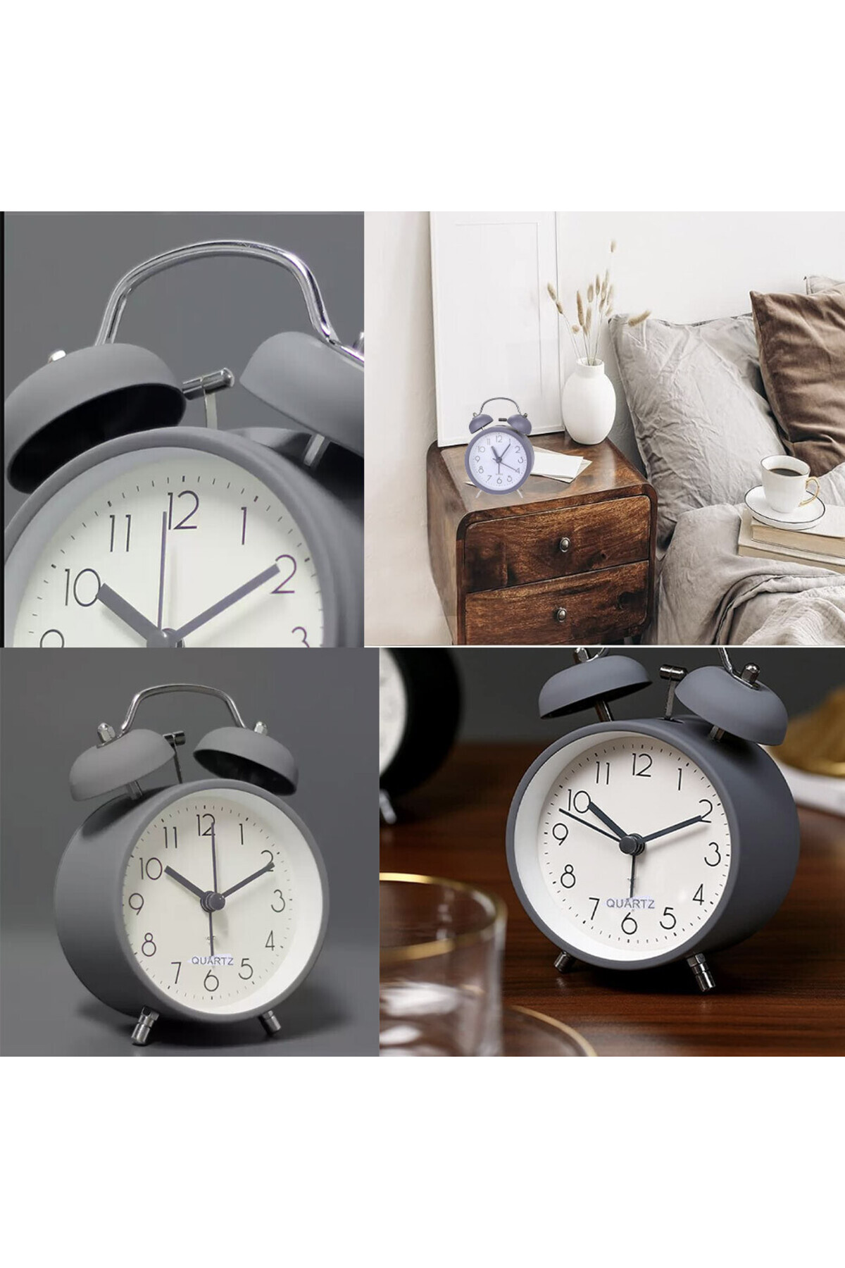 PUFO-Prime table alarm clock with dial lighting button, metallic, 15 cm, gray 3
