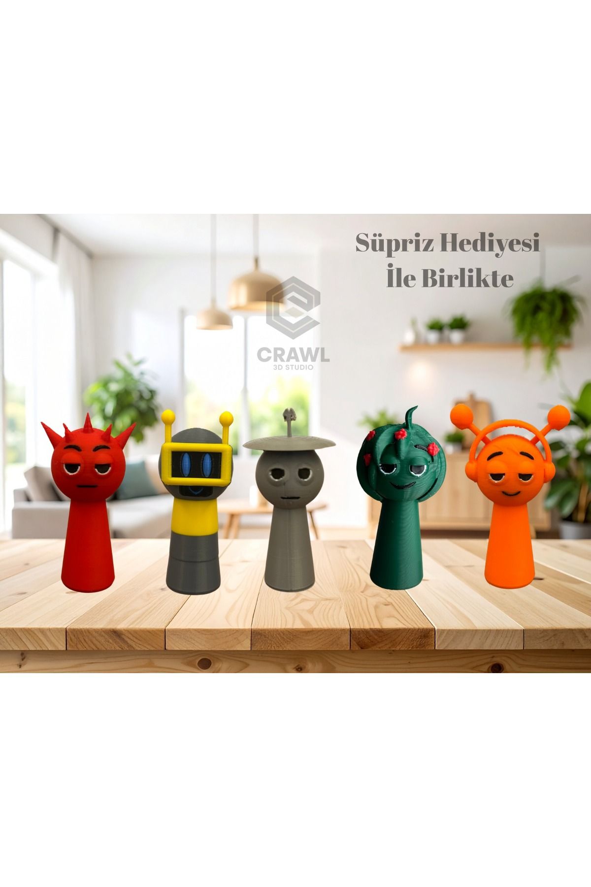 CRAWL 3D STUDIO Sprunki 5’li Karakter Seti – 7 cm 3D Figürler + Hediye!