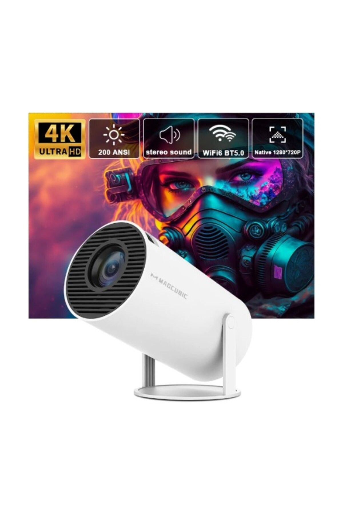 MACON-Transpeed 4k Android 11 Projector – Dual Wifi6, 200 Ansi, Bluetooth, 130" Display, Hdmi 2