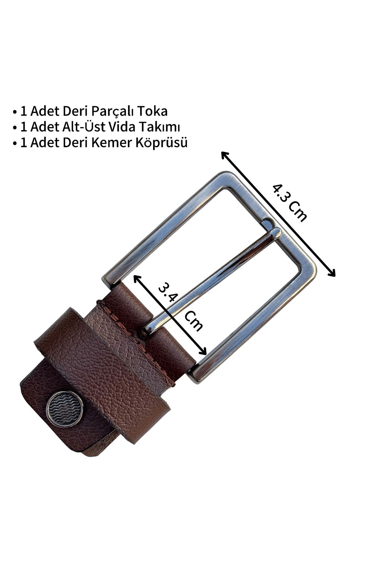 Süzer Deri 3.5 cm. Yedek Kemer Tokası Vidalı Hakiki Deri Kahverengi