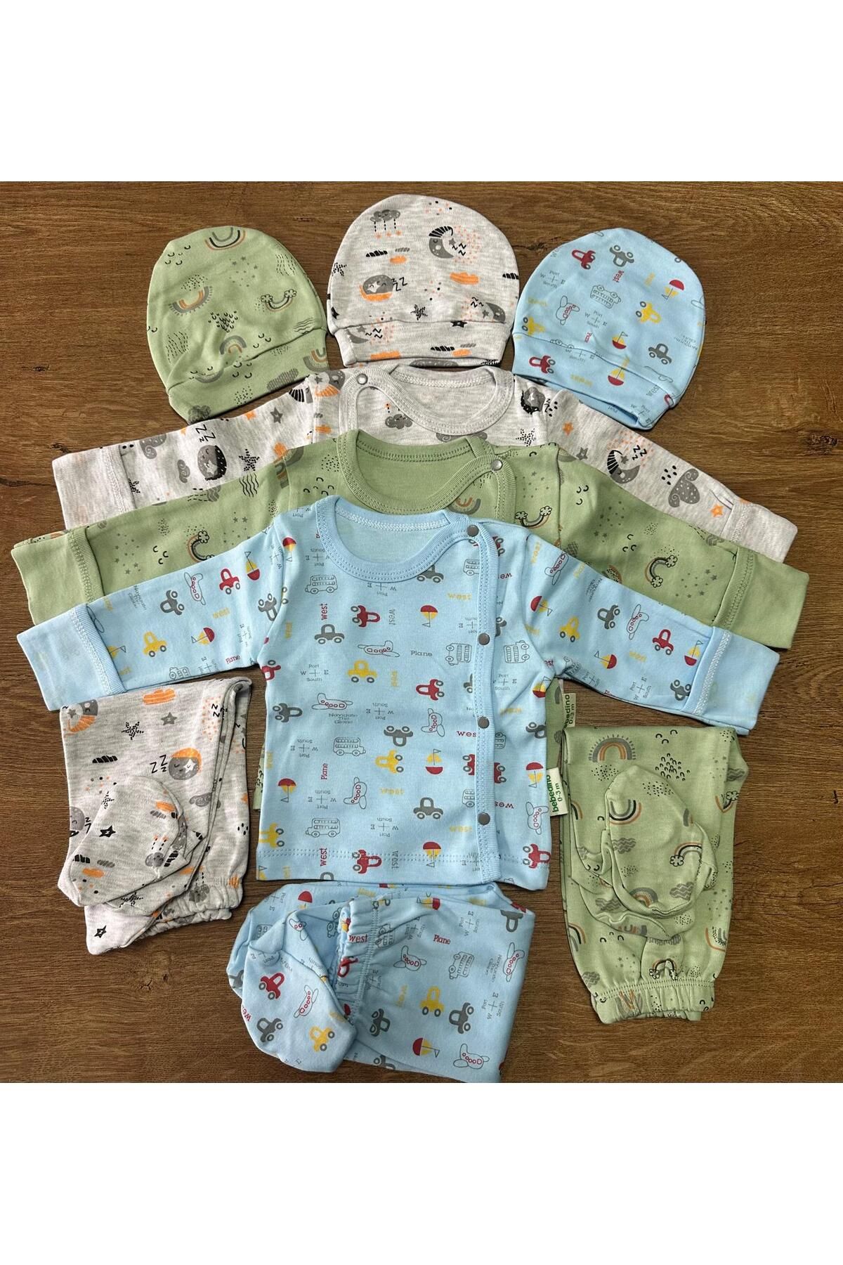 Tois Baby Desenli Patikli 3'lü 3 Adet Set 3 Farklı Renk Yenidoğan Erkek 0-3 Ay Hastane Çıkışı