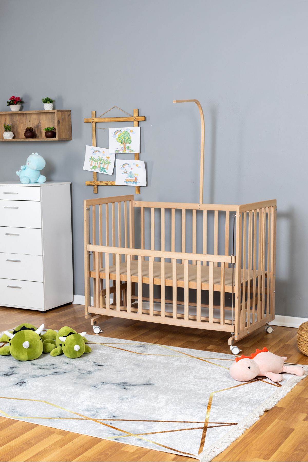 Carino Wins Ahşap Beşik Anne Yanı Yeni Doğan Asya Organik Bebek Beşiği UYKU SETSİZ + TEKERLEKLİ
