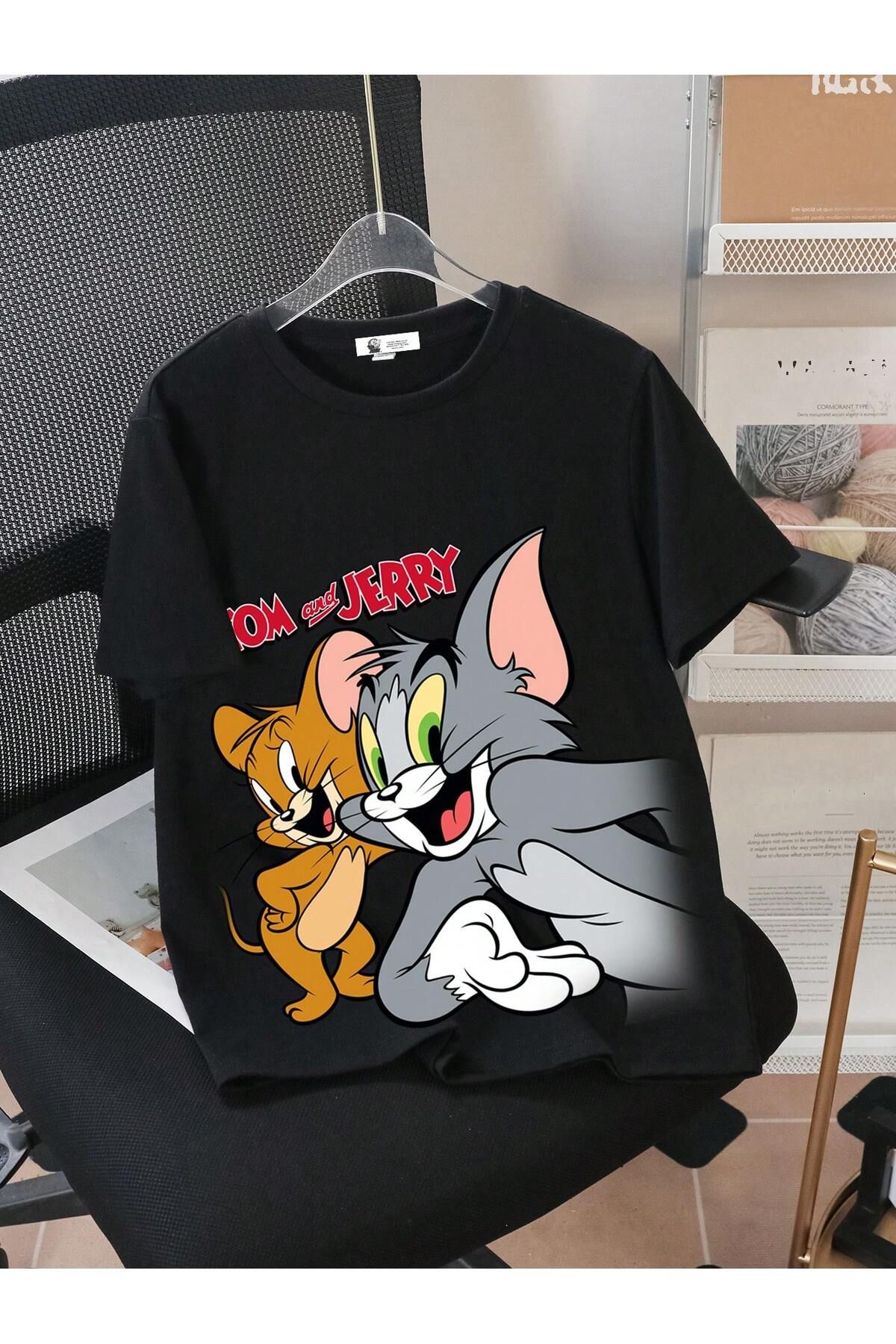 aynewmoda TOM & JERRY Genç Erkek Yaz Rahat Kısa Kollu Karikatür Baskılı Tişört