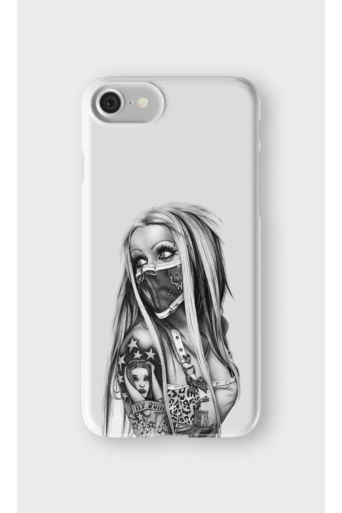 lelia iPhone 7 Uyumlu Kadın Figürü Tasarımlı İçi Kadife Lansman Beyaz Silikon Kılıf