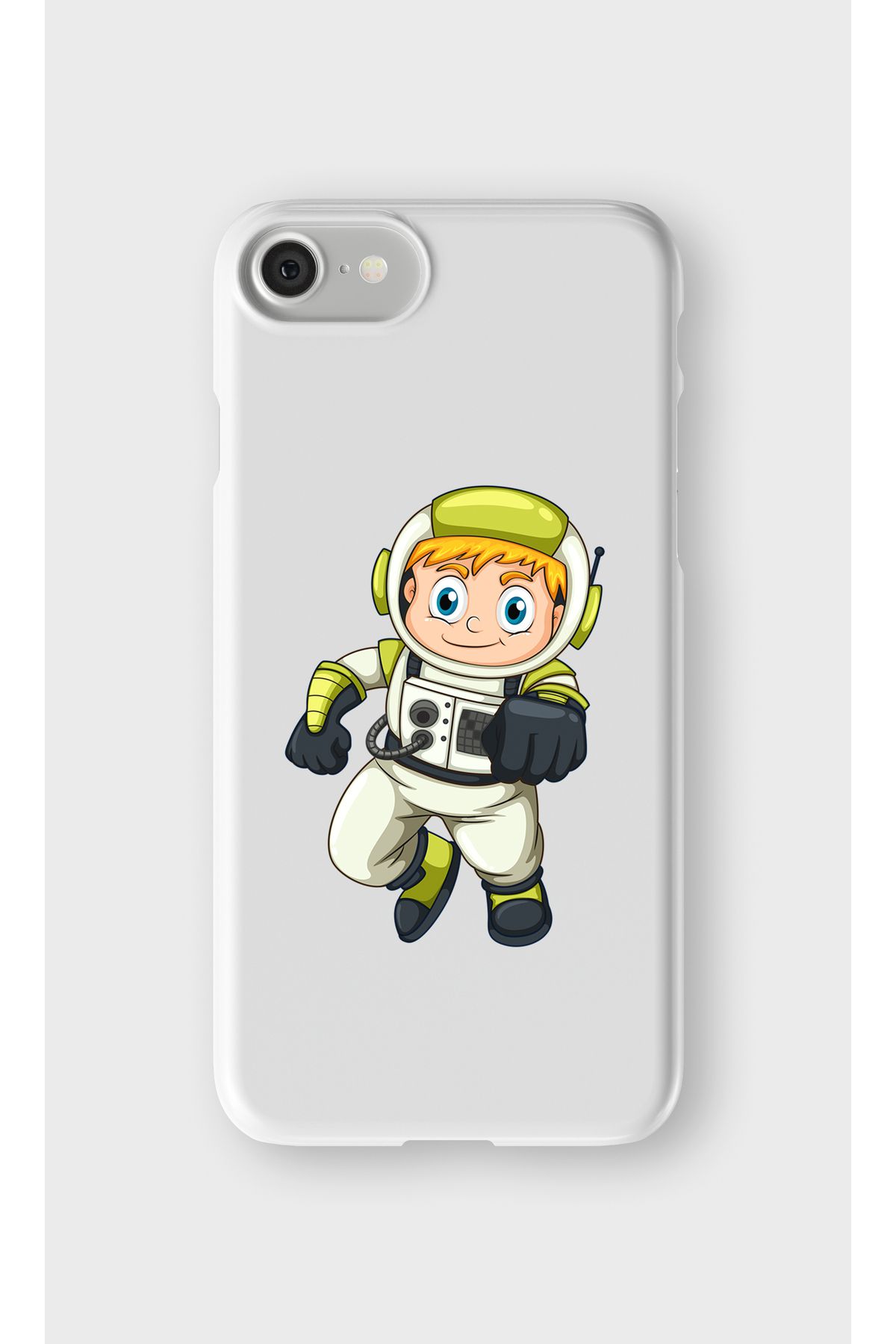 lelia iPhone 7 Uyumlu Astronot Tasarımlı İçi Kadife Lansman Beyaz Silikon Kılıf