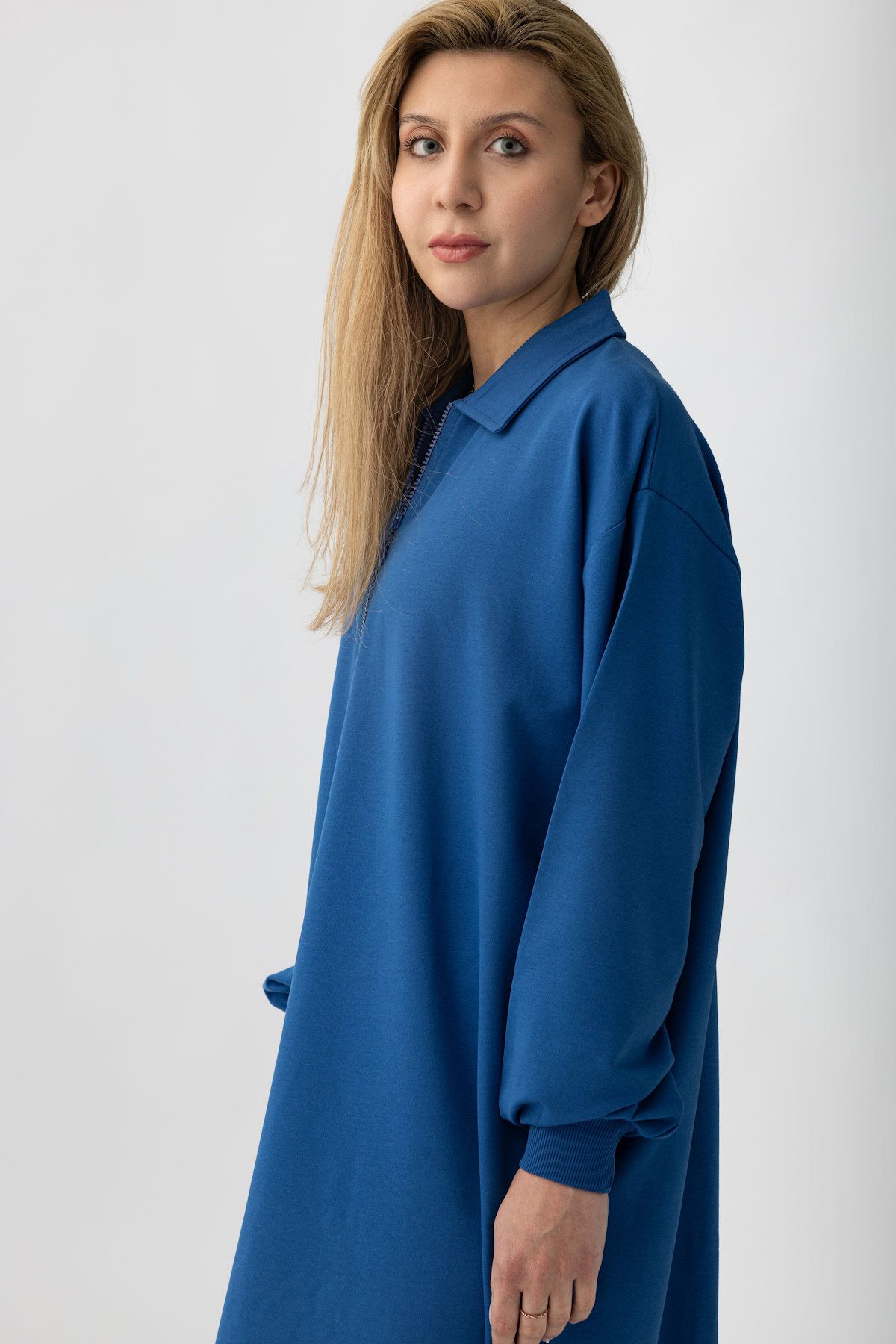 Suede Style 5611 - 2 İplik Yakası Fermuarlı Boydan Kadın Elbisesi