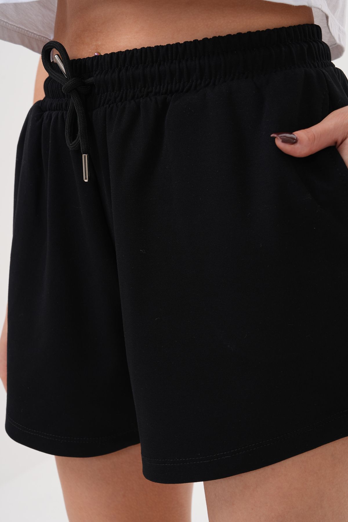 GENIUS STORE-شورت نسائي مشروط بخصر مطاطي وجيوب شورت MODAL-SHORTS 5
