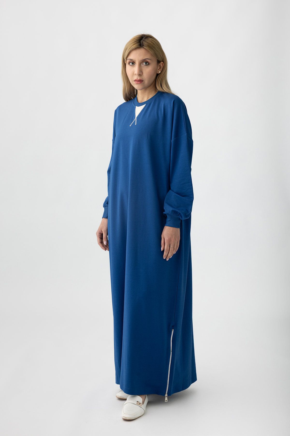 Suede Style 5612 - 2 İplik Yaka Detaylı Boydan Kadın Elbisesi