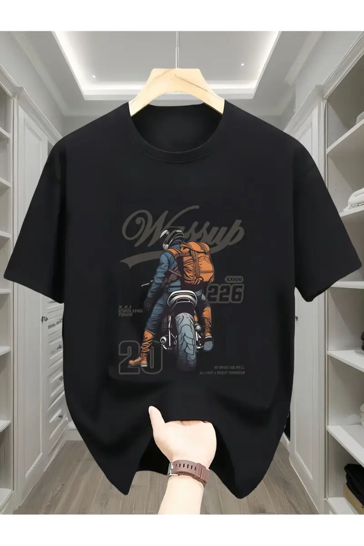 aynewmoda Çok yönlü gündelik temel katman gömlek, rahat spor giyim, motosiklet sırt çantası grafikleri,
