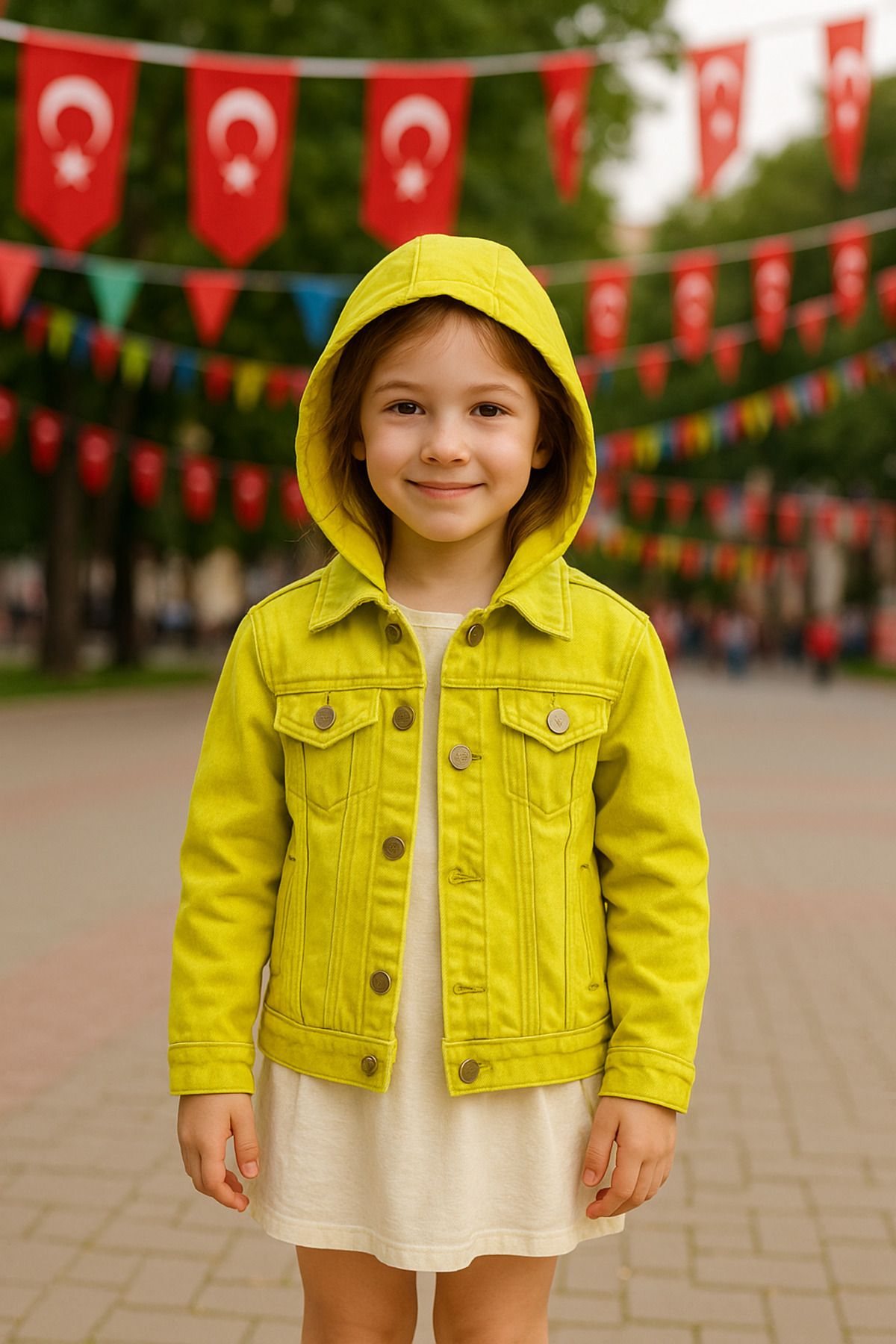 Hilal Akıncı Kids Jachetă De Blugi Sezonieră Cu Glugă Mobilă Colorată Pentru Fete Femeie - 6 years old