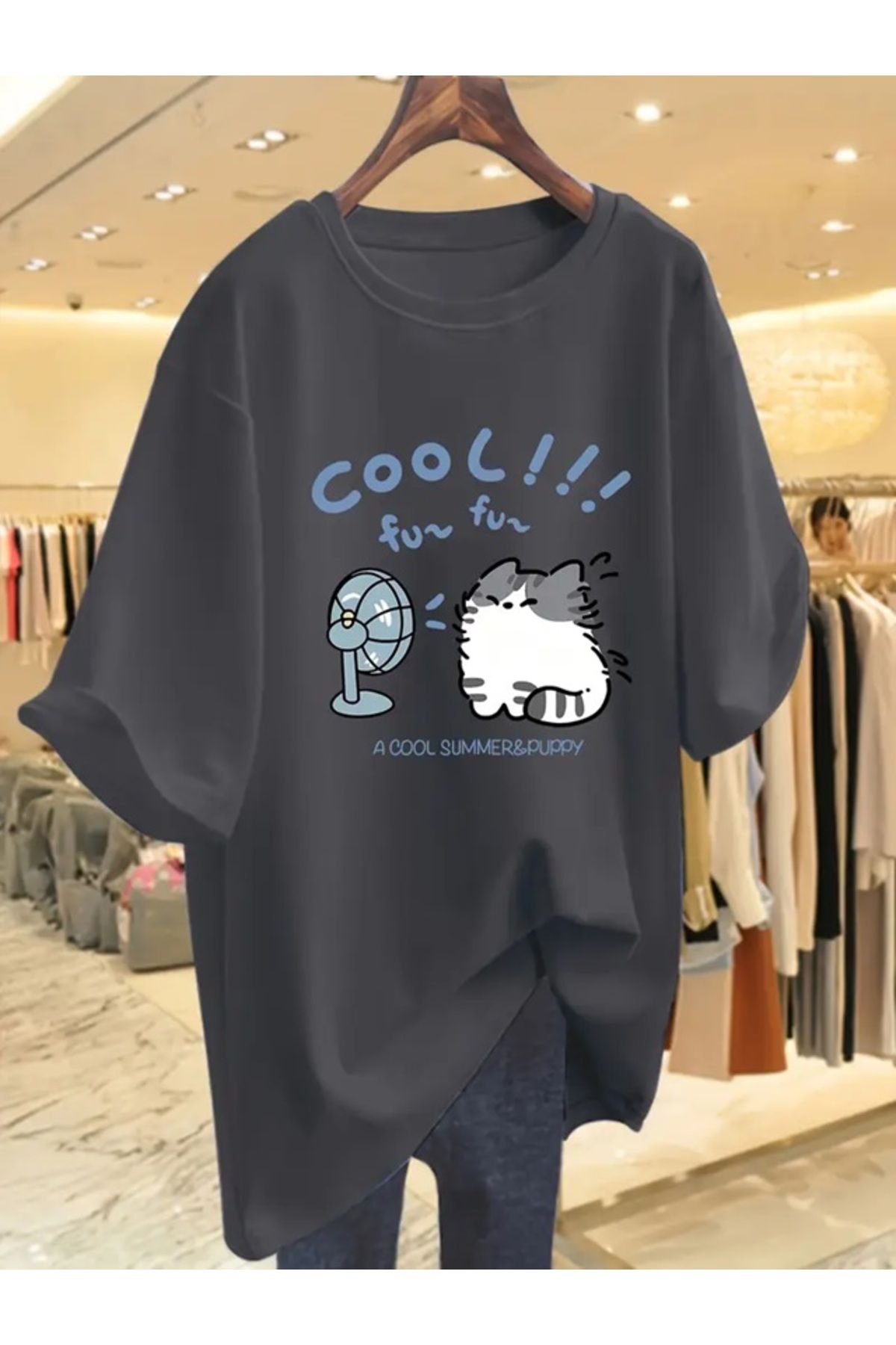 Touz Moda Cool Cat Baskılı Unisex Oversize T-shirt