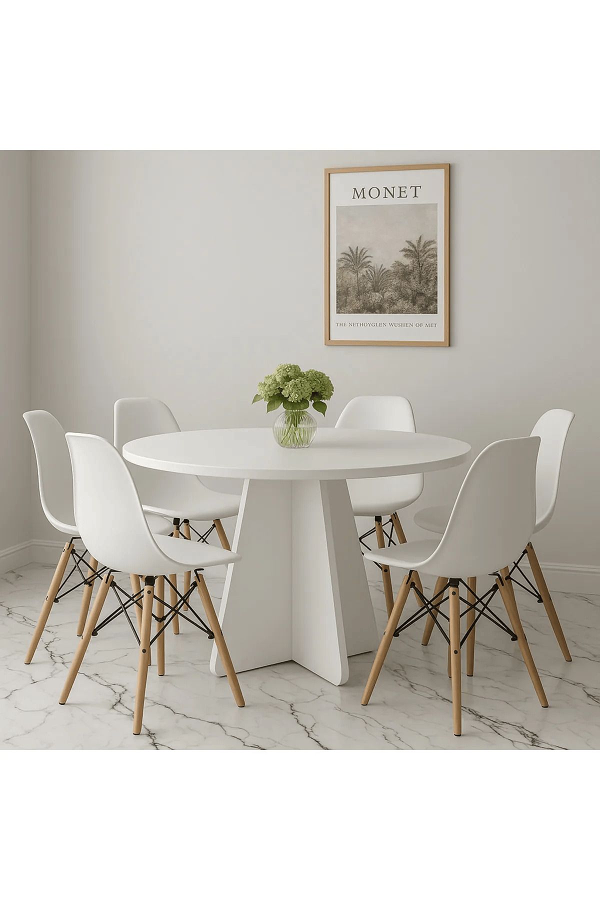 DECOMAX Yuvarlak Modern Dekoratif Yemek Masası Mutfak Masası-dekoratif-organizer Masa Gri Renk