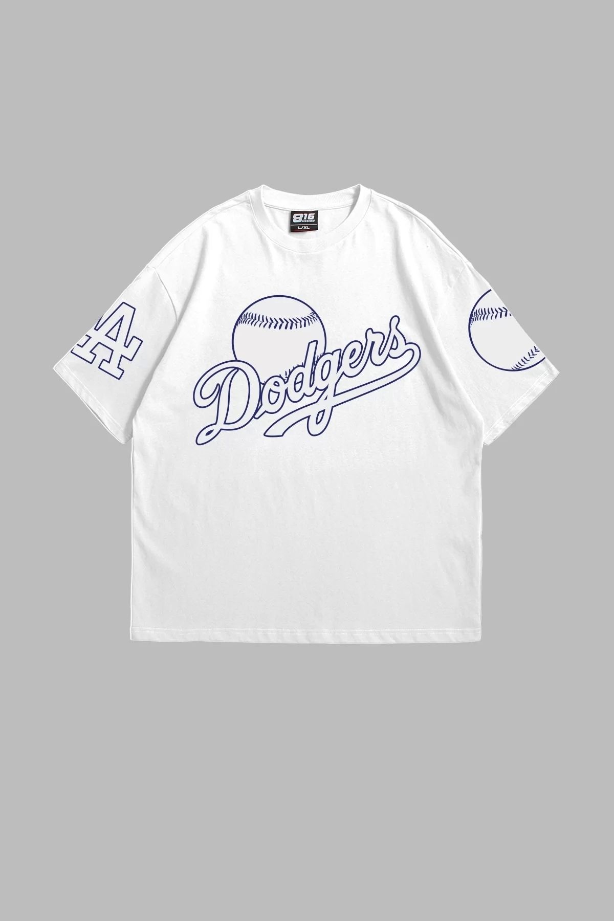 Bak Moda Dodgers Baskılı Oversize Unisex Beyaz Tshirt