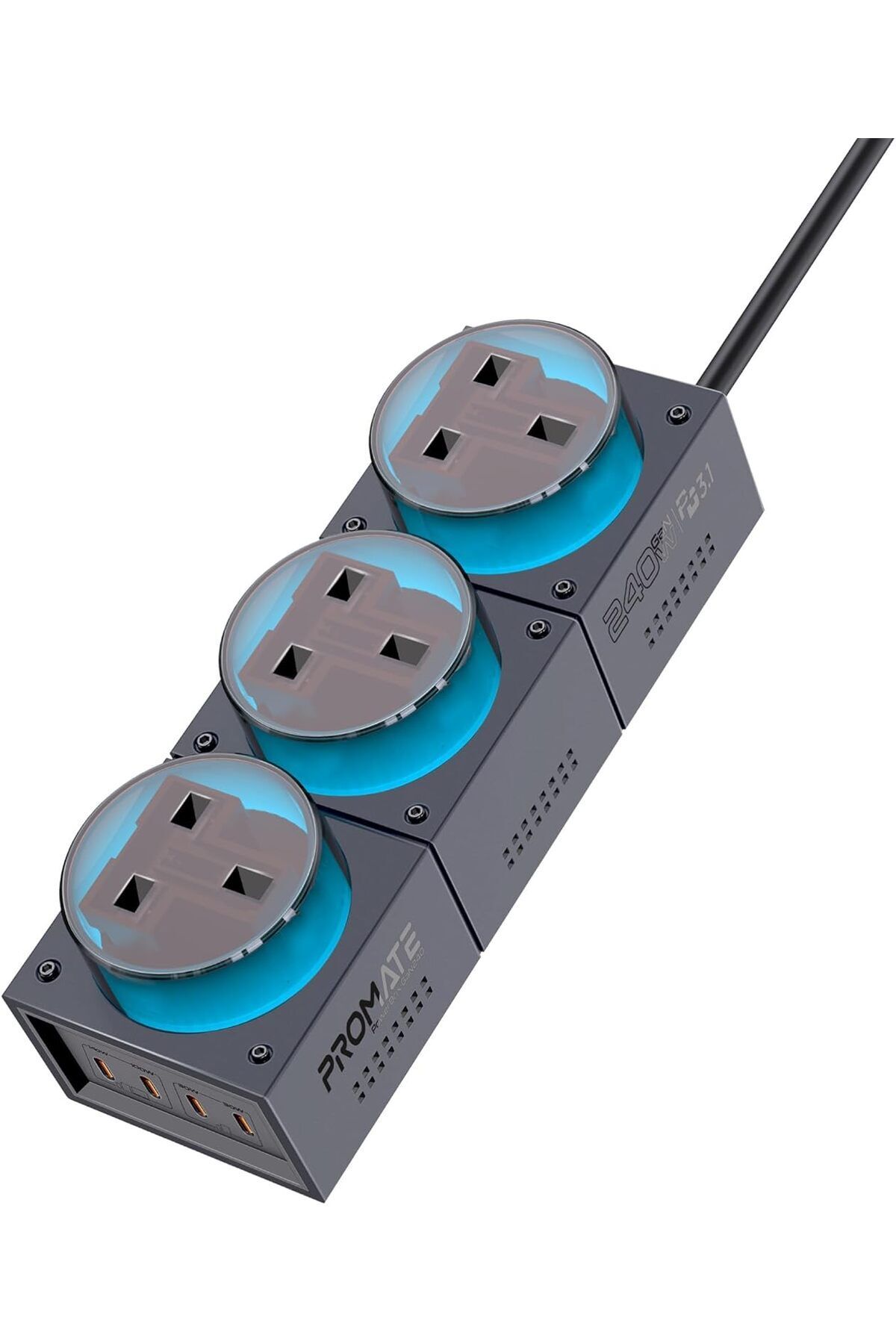 Promate-7-in-1 Multi-port Charging Station, 240w Ganfast™ Power Extension With Three 3250w Uk Ac S 1